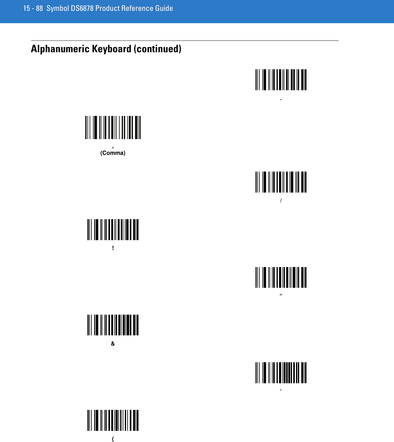 15 - 88 Symbol DS6878 Product Reference GuideAlphanumeric Keyboard (continued).,(Comma)/!“&amp;‘(