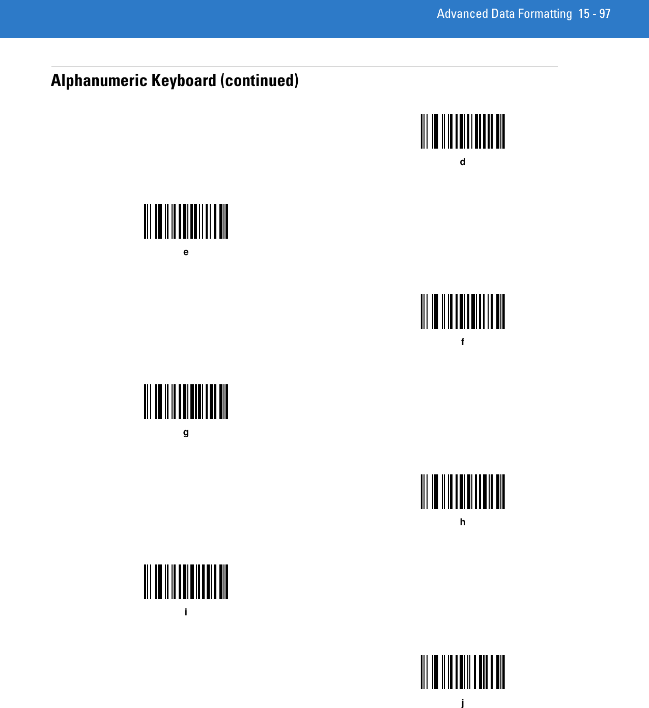 Advanced Data Formatting 15 - 97Alphanumeric Keyboard (continued)defghij