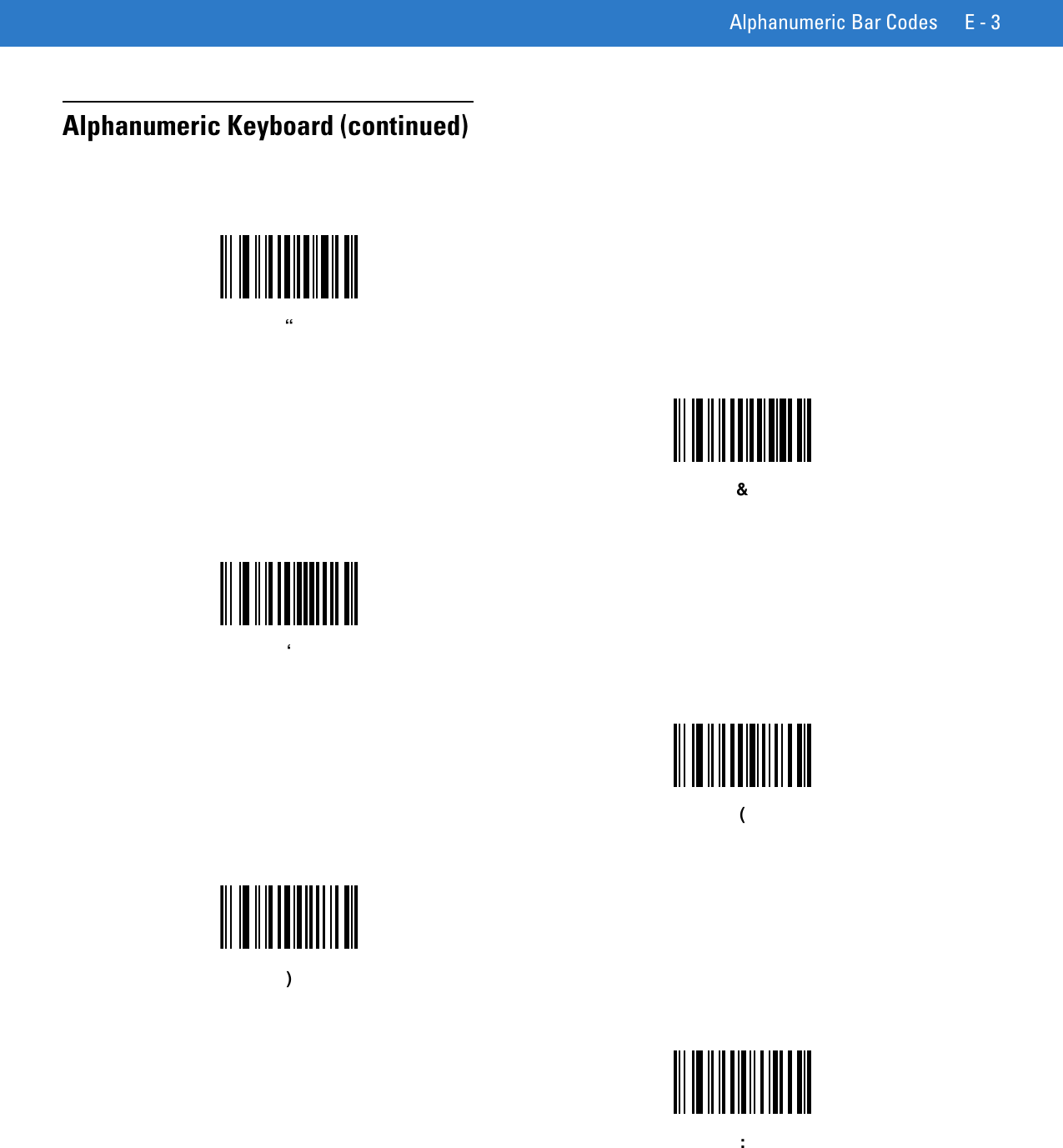 Alphanumeric Bar Codes E - 3Alphanumeric Keyboard (continued)“&amp;‘():