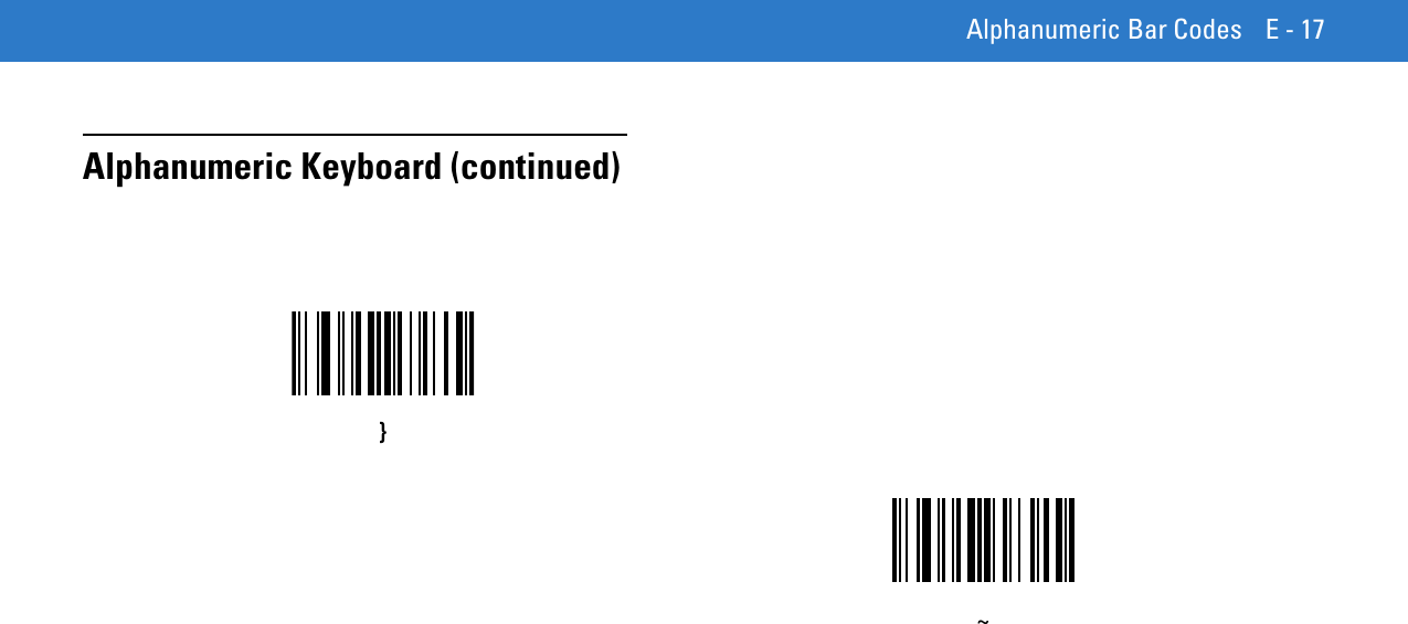 Alphanumeric Bar Codes E - 17Alphanumeric Keyboard (continued)}~