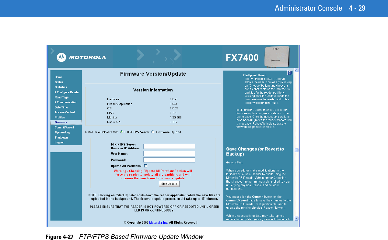Administrator Console 4 - 29Figure 4-27    FTP/FTPS Based Firmware Update Window