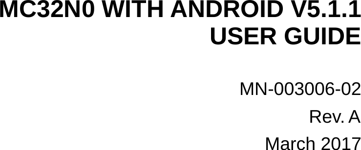 MC32N0 WITH ANDROID V5.1.1USER GUIDEMN-003006-02Rev. AMarch 2017REVIEW ONLY - REVIEW ONLY - REVIEW ONLY                             REVIEW ONLY - REVIEW ONLY - REVIEW ONLY