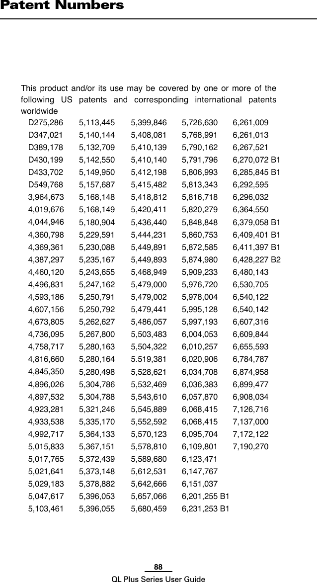 88QL Plus Series User GuideD275,286D347,021D389,178D430,199D433,702D549,768 3,964,6734,019,6764,044,9464,360,7984,369,3614,387,2974,460,1204,496,8314,593,1864,607,1564,673,8054,736,0954,758,7174,816,6604,845,3504,896,0264,897,5324,923,2814,933,5384,992,7175,015,8335,017,7655,021,6415,029,1835,047,6175,103,4615,113,4455,140,1445,132,7095,142,5505,149,9505,157,6875,168,1485,168,1495,180,9045,229,5915,230,0885,235,1675,243,6555,247,1625,250,7915,250,7925,262,6275,267,8005,280,1635,280,1645,280,4985,304,7865,304,7885,321,2465,335,1705,364,1335,367,1515,372,4395,373,1485,378,8825,396,0535,396,0555,399,8465,408,0815,410,1395,410,1405,412,1985,415,4825,418,8125,420,4115,436,4405,444,2315,449,8915,449,8935,468,9495,479,0005,479,0025,479,4415,486,0575,503,4835,504,3225.519,3815,528,6215,532,4695,543,6105,545,8895,552,5925,570,1235,578,8105,589,6805,612,5315,642,6665,657,0665,680,4595,726,6305,768,9915,790,1625,791,7965,806,9935,813,3435,816,7185,820,2795,848,8485,860,7535,872,5855,874,9805,909,2335,976,7205,978,0045,995,1285,997,1936,004,0536,010,2576,020,9066,034,7086,036,3836,057,8706,068,4156,068,4156,095,7046,109,8016,123,4716,147,7676,151,0376,201,255 B16,231,253 B16,261,0096,261,0136,267,5216,270,072 B16,285,845 B16,292,5956,296,0326,364,5506,379,058 B16,409,401 B16,411,397 B16,428,227 B26,480,1436,530,7056,540,1226,540,1426,607,3166,609,8446,655,5936,784,7876,874,9586,899,4776,908,0347,126,7167,137,0007,172,1227,190,270This product  and/or its use may  be  covered  by  one  or more  of the following US  patents  and corresponding international patents worldwidePatent Numbers