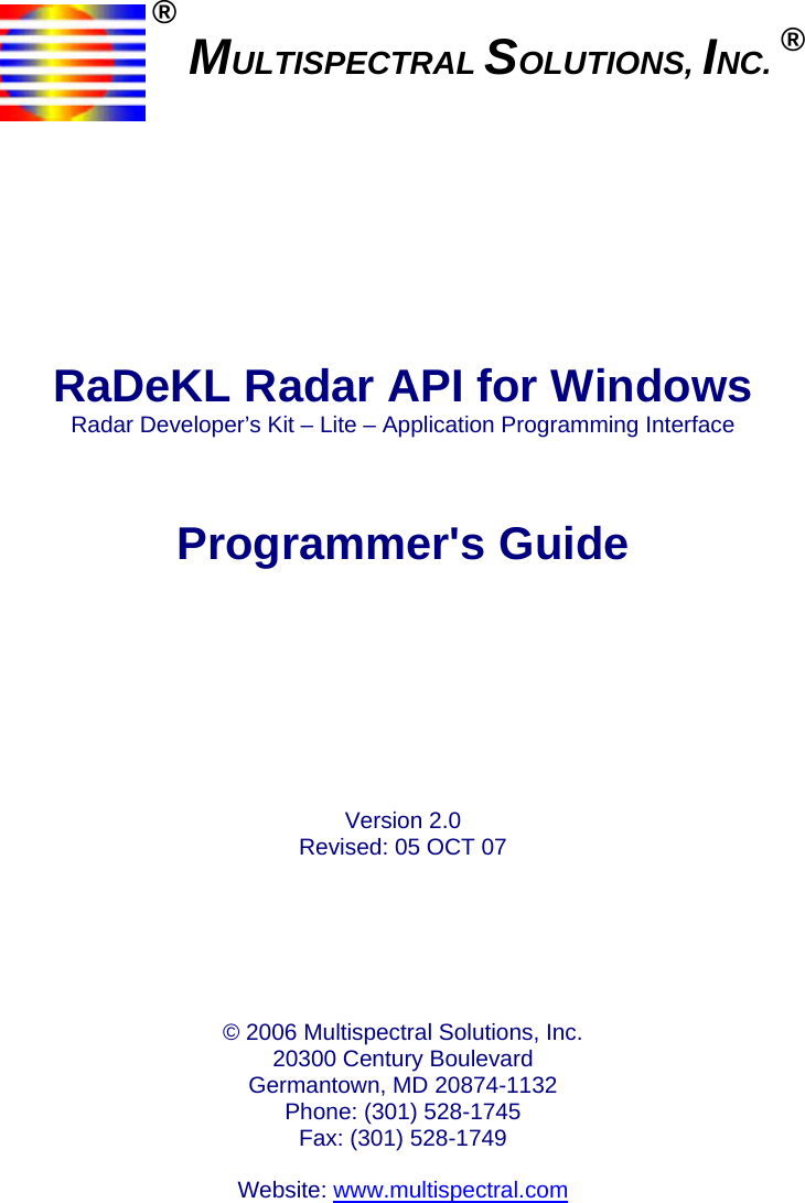 Zebra Technologies RADEKL Radar Development Kit User Manual Programmers