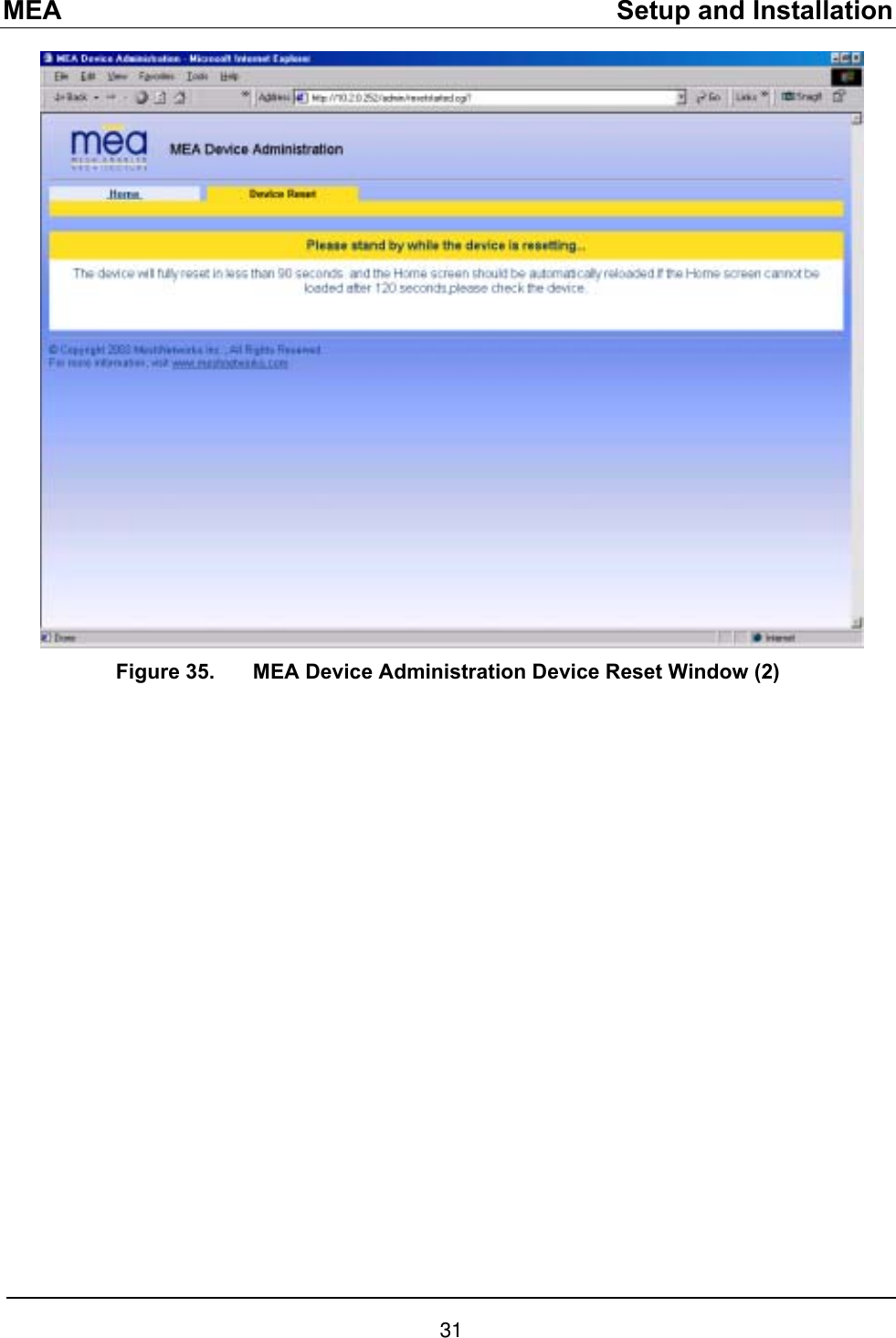 MEA    Setup and Installation  Figure 35.  MEA Device Administration Device Reset Window (2)        31 