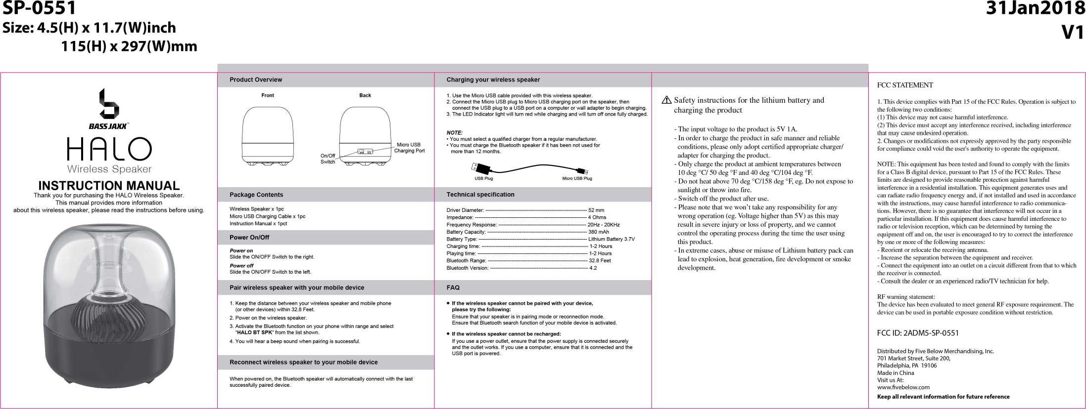 Page 1 of Zeeva SP-0551 BT HALO LED SPEAKER User Manual