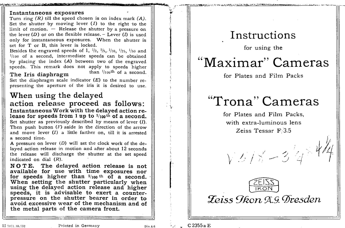 Zeiss Ikon Maximar Instruction Manual