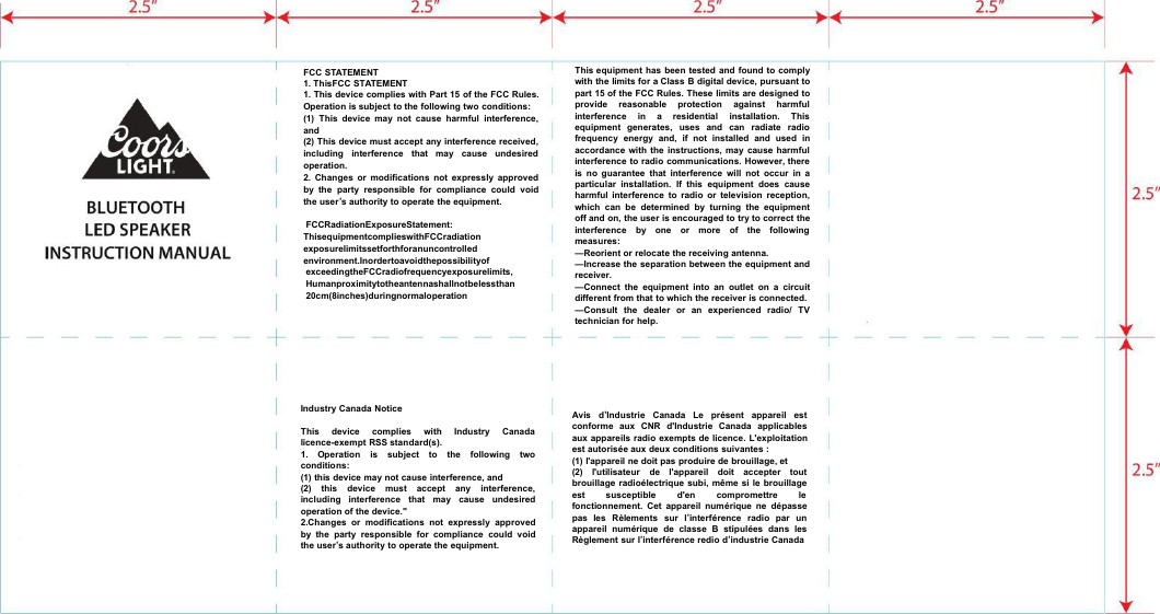 Page 2 of Zelin Technology 12168 Coors Light Bluetooth Speaker User Manual 