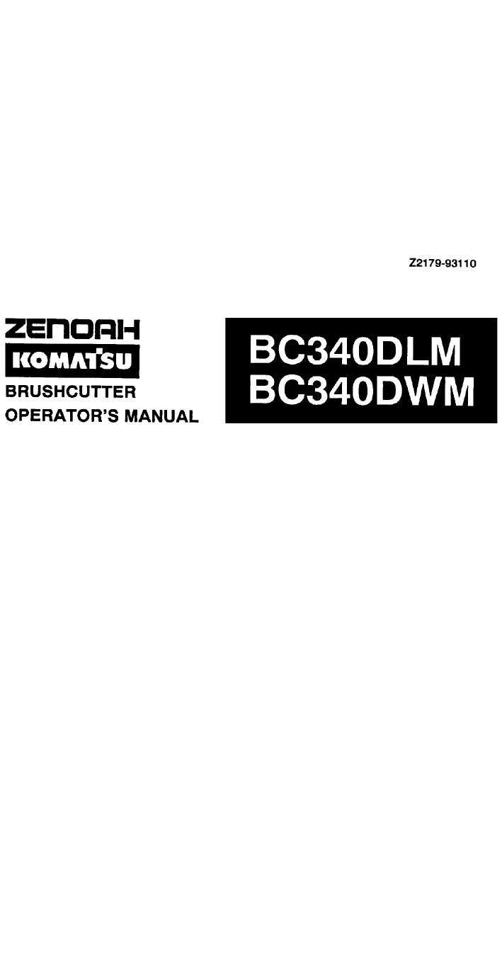 Page 1 of 10 - Zenoah Zenoah-Bc340Dwm-Users-Manual-  Zenoah-bc340dwm-users-manual