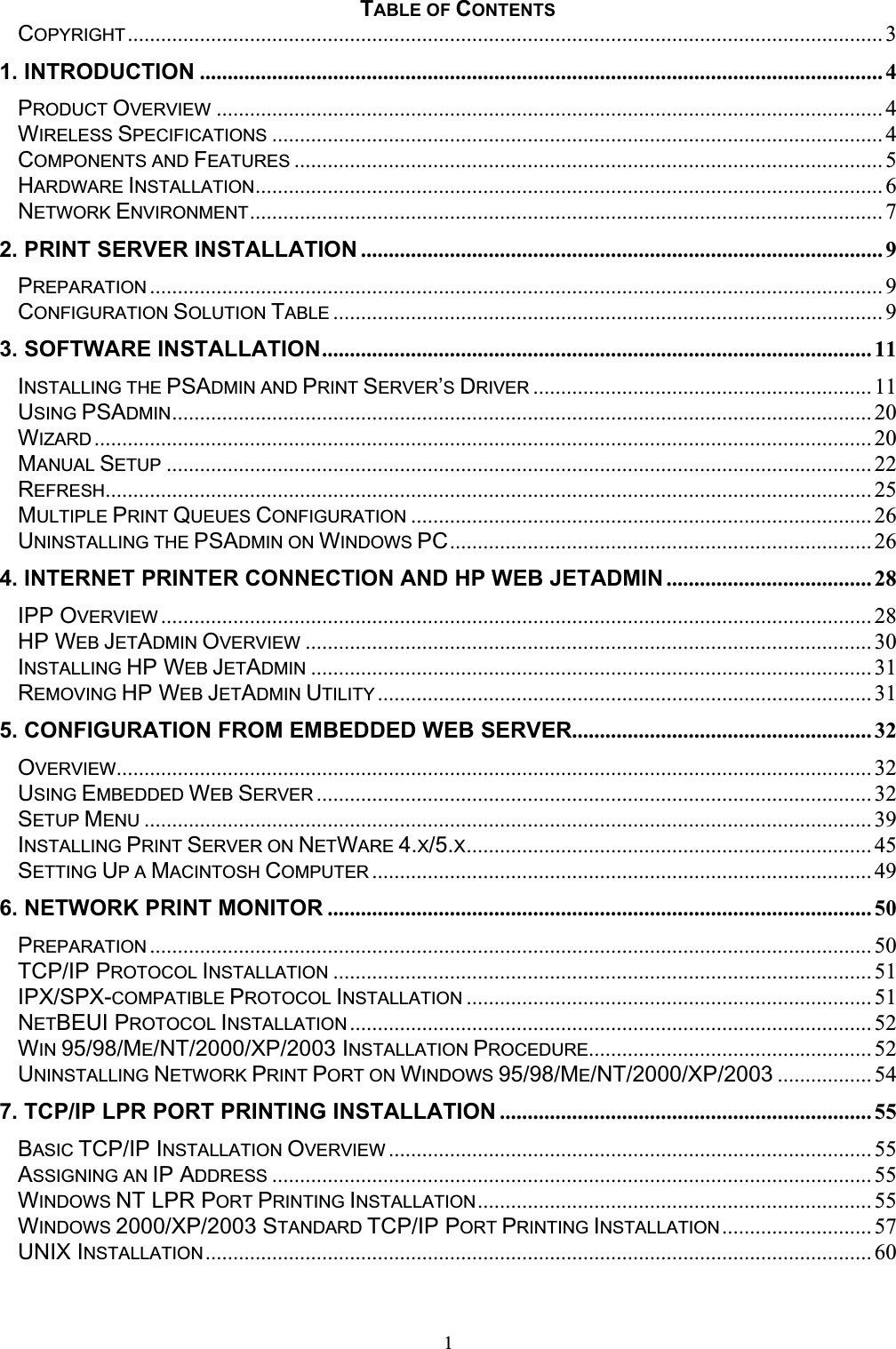 Zero One Technology Co WU04001 WIRELESS PRINT SERVER User Manual 615WU ...