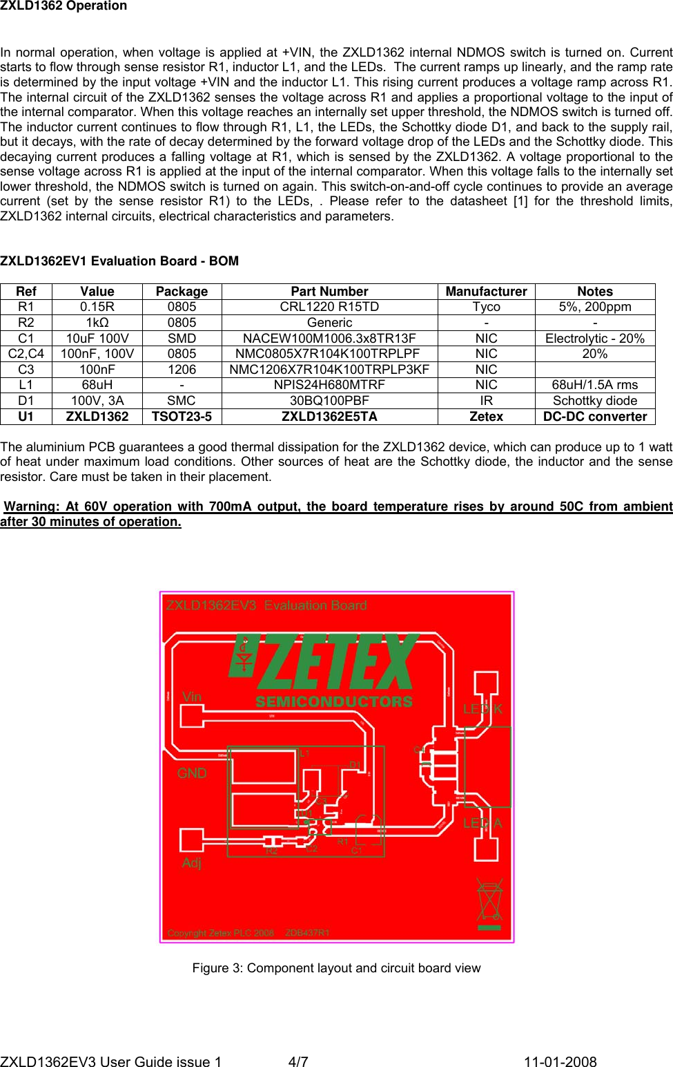 Page 4 of 7 - Zetex Zetex-Zxld1362Ev3-Users-Manual ZXLD1362EV3 User Guide Issue 1