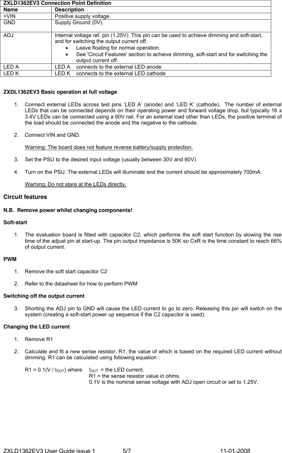 Page 5 of 7 - Zetex Zetex-Zxld1362Ev3-Users-Manual ZXLD1362EV3 User Guide Issue 1