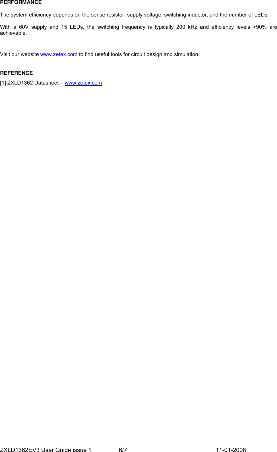 Page 6 of 7 - Zetex Zetex-Zxld1362Ev3-Users-Manual ZXLD1362EV3 User Guide Issue 1