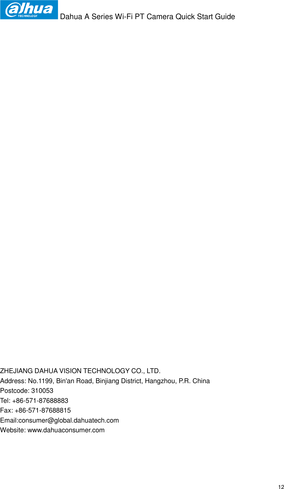 Page 12 of Zhejiang Dahua Vision Technology DH-IPC-AX2 CONSUMER CAMERA User Manual