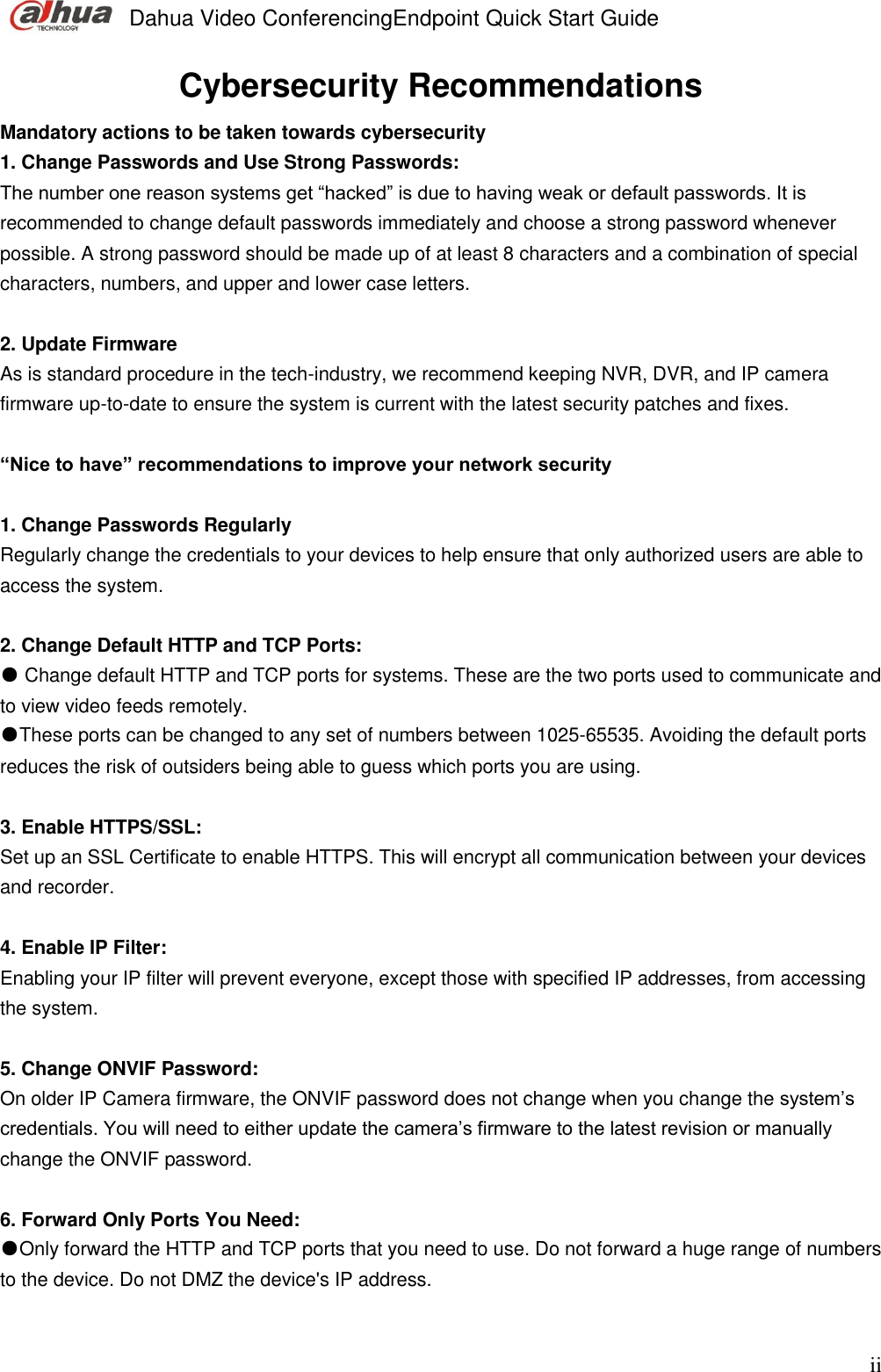 Page 3 of Zhejiang Dahua Vision Technology VCS-TS20A0 VIDEO CONFERENCING ENDPOINT User Manual