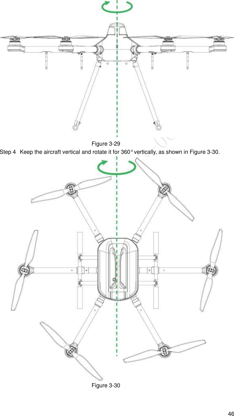  46  Figure 3-29   Keep the aircraft vertical and rotate it for 360° vertically, as shown in Figure 3-30. Step 4 Figure 3-30 