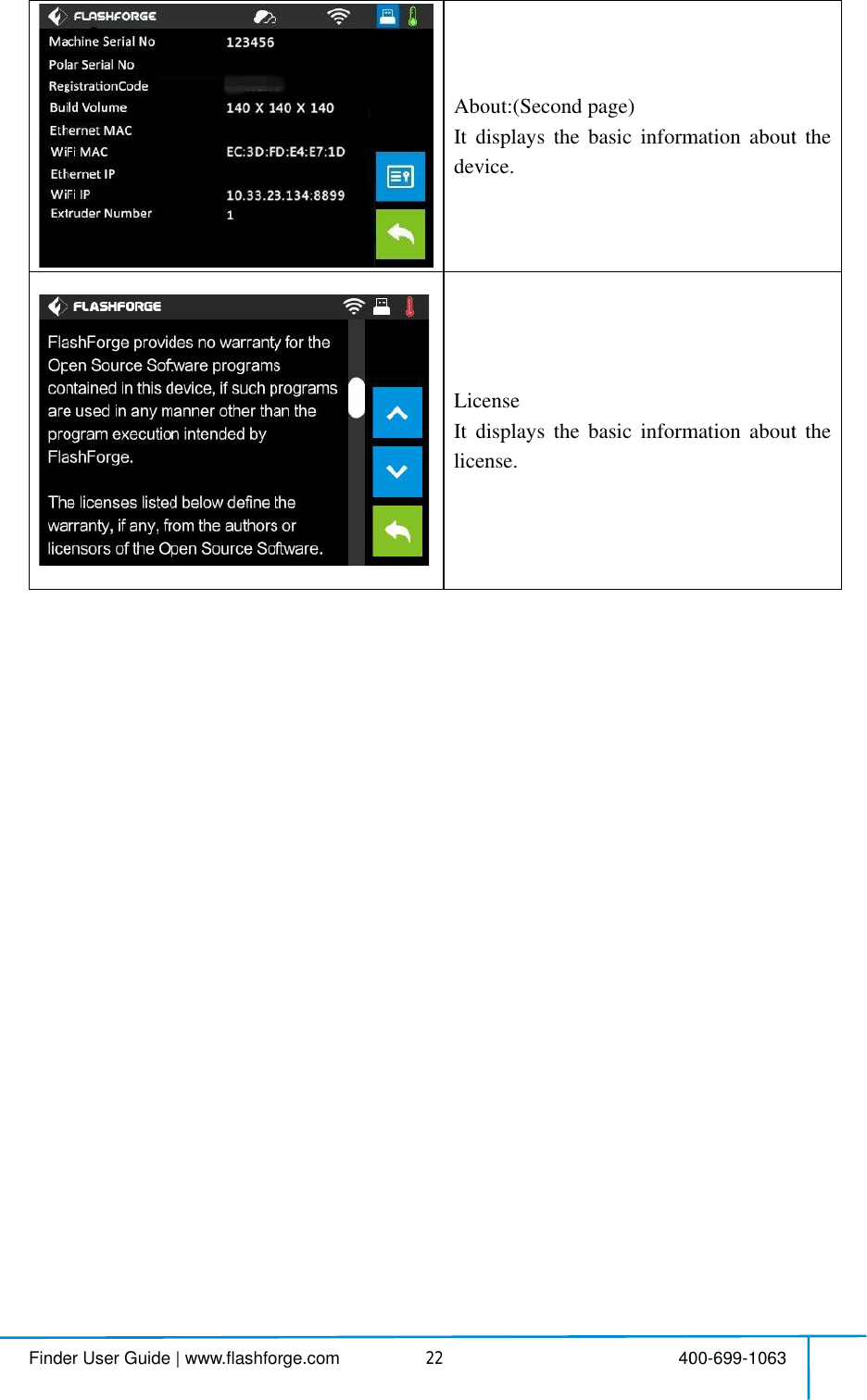  Findender User Guide |www.flashfoorge.com                                    4                                    422AbouItddevLiceItdlice                                    4bout:(Seconddisplaysthevice.Licensedisplaysthelicense.                                    40page)basicinformbasicinform00-699-1063mationaboutmationabouttthetthe