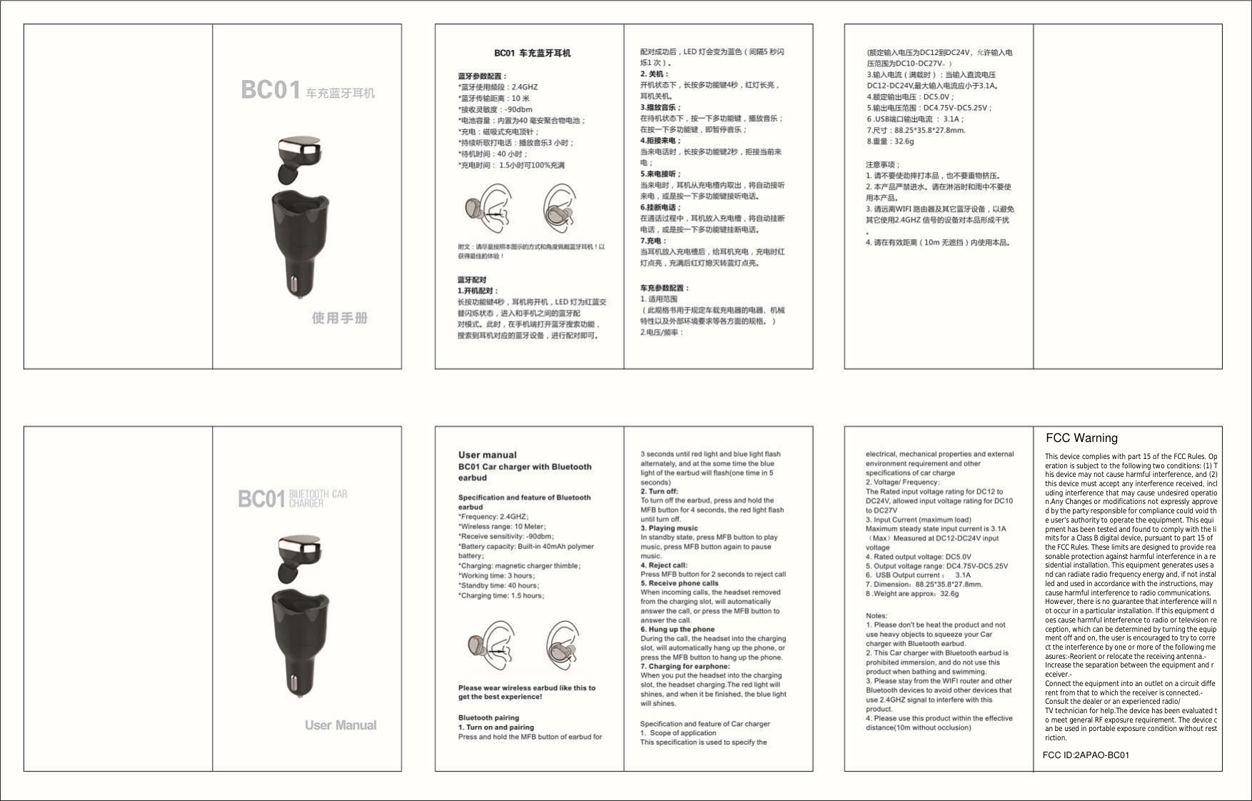 Zhengyuhong Electronic Technology BC01 Bluetooth Car Charger User Manual