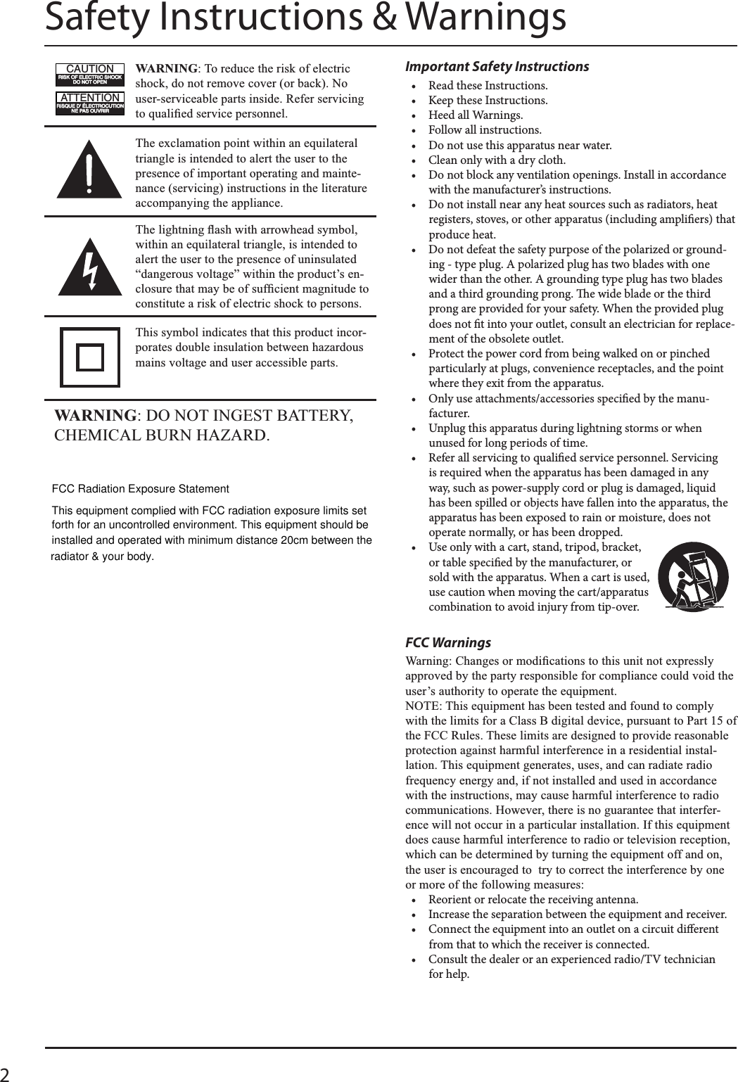 2Safety Instructions &amp; WarningsImportant Safety Instructionst 3FBEUIFTF*OTUSVDUJPOTt ,FFQUIFTF*OTUSVDUJPOTt )FFEBMM8BSOJOHTt &apos;PMMPXBMMJOTUSVDUJPOTt %POPUVTFUIJTBQQBSBUVTOFBSXBUFSt $MFBOPOMZXJUIBESZDMPUIt %POPUCMPDLBOZWFOUJMBUJPOPQFOJOHT*OTUBMMJOBDDPSEBODFXJUIUIFNBOVGBDUVSFSTJOTUSVDUJPOTt %POPUJOTUBMMOFBSBOZIFBUTPVSDFTTVDIBTSBEJBUPSTIFBUSFHJTUFSTTUPWFTPSPUIFSBQQBSBUVTJODMVEJOHBNQMJĕFSTUIBUQSPEVDFIFBUt %POPUEFGFBUUIFTBGFUZQVSQPTFPGUIFQPMBSJ[FEPSHSPVOE-JOHUZQFQMVH&quot;QPMBSJ[FEQMVHIBTUXPCMBEFTXJUIPOFXJEFSUIBOUIFPUIFS&quot;HSPVOEJOHUZQFQMVHIBTUXPCMBEFTBOEBUIJSEHSPVOEJOHQSPOHćFXJEFCMBEFPSUIFUIJSEQSPOHBSFQSPWJEFEGPSZPVSTBGFUZ8IFOUIFQSPWJEFEQMVHEPFTOPUĕUJOUPZPVSPVUMFUDPOTVMUBOFMFDUSJDJBOGPSSFQMBDF-NFOUPGUIFPCTPMFUFPVUMFUt 1SPUFDUUIFQPXFSDPSEGSPNCFJOHXBMLFEPOPSQJODIFEQBSUJDVMBSMZBUQMVHTDPOWFOJFODFSFDFQUBDMFTBOEUIFQPJOUXIFSFUIFZFYJUGSPNUIFBQQBSBUVTt 0OMZVTFBUUBDINFOUTBDDFTTPSJFTTQFDJĕFECZUIFNBOV-GBDUVSFSt 6OQMVHUIJTBQQBSBUVTEVSJOHMJHIUOJOHTUPSNTPSXIFOVOVTFEGPSMPOHQFSJPETPGUJNFt 3FGFSBMMTFSWJDJOHUPRVBMJĕFETFSWJDFQFSTPOOFM4FSWJDJOHJTSFRVJSFEXIFOUIFBQQBSBUVTIBTCFFOEBNBHFEJOBOZXBZTVDIBTQPXFSTVQQMZDPSEPSQMVHJTEBNBHFEMJRVJEIBTCFFOTQJMMFEPSPCKFDUTIBWFGBMMFOJOUPUIFBQQBSBUVTUIFBQQBSBUVTIBTCFFOFYQPTFEUPSBJOPSNPJTUVSFEPFTOPUPQFSBUFOPSNBMMZPSIBTCFFOESPQQFEt 6TFPOMZXJUIBDBSUTUBOEUSJQPECSBDLFUPSUBCMFTQFDJĕFECZUIFNBOVGBDUVSFSPSTPMEXJUIUIFBQQBSBUVT8IFOBDBSUJTVTFEVTFDBVUJPOXIFONPWJOHUIFDBSUBQQBSBUVTDPNCJOBUJPOUPBWPJEJOKVSZGSPNUJQPWFSFCC Warnings :DUQLQJ&amp;KDQJHVRUPRGL¿FDWLRQVWRWKLVXQLWQRWH[SUHVVO\DSSURYHGE\WKHSDUW\UHVSRQVLEOHIRUFRPSOLDQFHFRXOGYRLGWKHXVHU¶VDXWKRULW\WRRSHUDWHWKHHTXLSPHQW127(7KLVHTXLSPHQWKDVEHHQWHVWHGDQGIRXQGWRFRPSO\ZLWKWKHOLPLWVIRUD&amp;ODVV%GLJLWDOGHYLFHSXUVXDQWWR3DUWRIWKH)&amp;&amp;5XOHV7KHVHOLPLWVDUHGHVLJQHGWRSURYLGHUHDVRQDEOHSURWHFWLRQDJDLQVWKDUPIXOLQWHUIHUHQFHLQDUHVLGHQWLDOLQVWDO-ODWLRQ7KLVHTXLSPHQWJHQHUDWHVXVHVDQGFDQUDGLDWHUDGLRIUHTXHQF\HQHUJ\DQGLIQRWLQVWDOOHGDQGXVHGLQDFFRUGDQFHZLWKWKHLQVWUXFWLRQVPD\FDXVHKDUPIXOLQWHUIHUHQFHWRUDGLRFRPPXQLFDWLRQV+RZHYHUWKHUHLVQRJXDUDQWHHWKDWLQWHUIHU-HQFHZLOOQRWRFFXULQDSDUWLFXODULQVWDOODWLRQ,IWKLVHTXLSPHQWGRHVFDXVHKDUPIXOLQWHUIHUHQFHWRUDGLRRUWHOHYLVLRQUHFHSWLRQZKLFKFDQEHGHWHUPLQHGE\WXUQLQJWKHHTXLSPHQWRIIDQGRQWKHXVHULVHQFRXUDJHGWRWU\WRFRUUHFWWKHLQWHUIHUHQFHE\RQHRUPRUHRIWKHIROORZLQJPHDVXUHVt 3FPSJFOUPSSFMPDBUFUIFSFDFJWJOHBOUFOOBt *ODSFBTFUIFTFQBSBUJPOCFUXFFOUIFFRVJQNFOUBOESFDFJWFSt $POOFDUUIFFRVJQNFOUJOUPBOPVUMFUPOBDJSDVJUEJČFSFOUGSPNUIBUUPXIJDIUIFSFDFJWFSJTDPOOFDUFEt $POTVMUUIFEFBMFSPSBOFYQFSJFODFESBEJP57UFDIOJDJBOGPSIFMQWARNING7RUHGXFHWKHULVNRIHOHFWULFVKRFNGRQRWUHPRYHFRYHURUEDFN1RXVHUVHUYLFHDEOHSDUWVLQVLGH5HIHUVHUYLFLQJWRTXDOL¿HGVHUYLFHSHUVRQQHO0CC4=C8&gt;=A8B@D43q;42CA&gt;2DC8&gt;==4?0B&gt;DEA8A20DC8&gt;=A8B:&gt;54;42CA82B7&gt;2:3&gt;=&gt;C&gt;?4=7KHH[FODPDWLRQSRLQWZLWKLQDQHTXLODWHUDOWULDQJOHLVLQWHQGHGWRDOHUWWKHXVHUWRWKHSUHVHQFHRILPSRUWDQWRSHUDWLQJDQGPDLQWH-QDQFHVHUYLFLQJLQVWUXFWLRQVLQWKHOLWHUDWXUHDFFRPSDQ\LQJWKHDSSOLDQFH7KLVV\PEROLQGLFDWHVWKDWWKLVSURGXFWLQFRU-SRUDWHVGRXEOHLQVXODWLRQEHWZHHQKD]DUGRXVPDLQVYROWDJHDQGXVHUDFFHVVLEOHSDUWV7KHOLJKWQLQJÀDVKZLWKDUURZKHDGV\PEROZLWKLQDQHTXLODWHUDOWULDQJOHLVLQWHQGHGWRDOHUWWKHXVHUWRWKHSUHVHQFHRIXQLQVXODWHG³GDQJHURXVYROWDJH´ZLWKLQWKHSURGXFW¶VHQ-FORVXUHWKDWPD\EHRIVXI¿FLHQWPDJQLWXGHWRFRQVWLWXWHDULVNRIHOHFWULFVKRFNWRSHUVRQVWARNING&apos;2127,1*(67%$77(5&lt;&amp;+(0,&amp;$/%851+$=$5&apos;FCC Radiation Exposure StatementThis equipment complied with FCC radiation exposure limits set forth for an uncontrolled environment. This equipment should be installed and operated with minimum distance 20cm between the radiator &amp; your body.