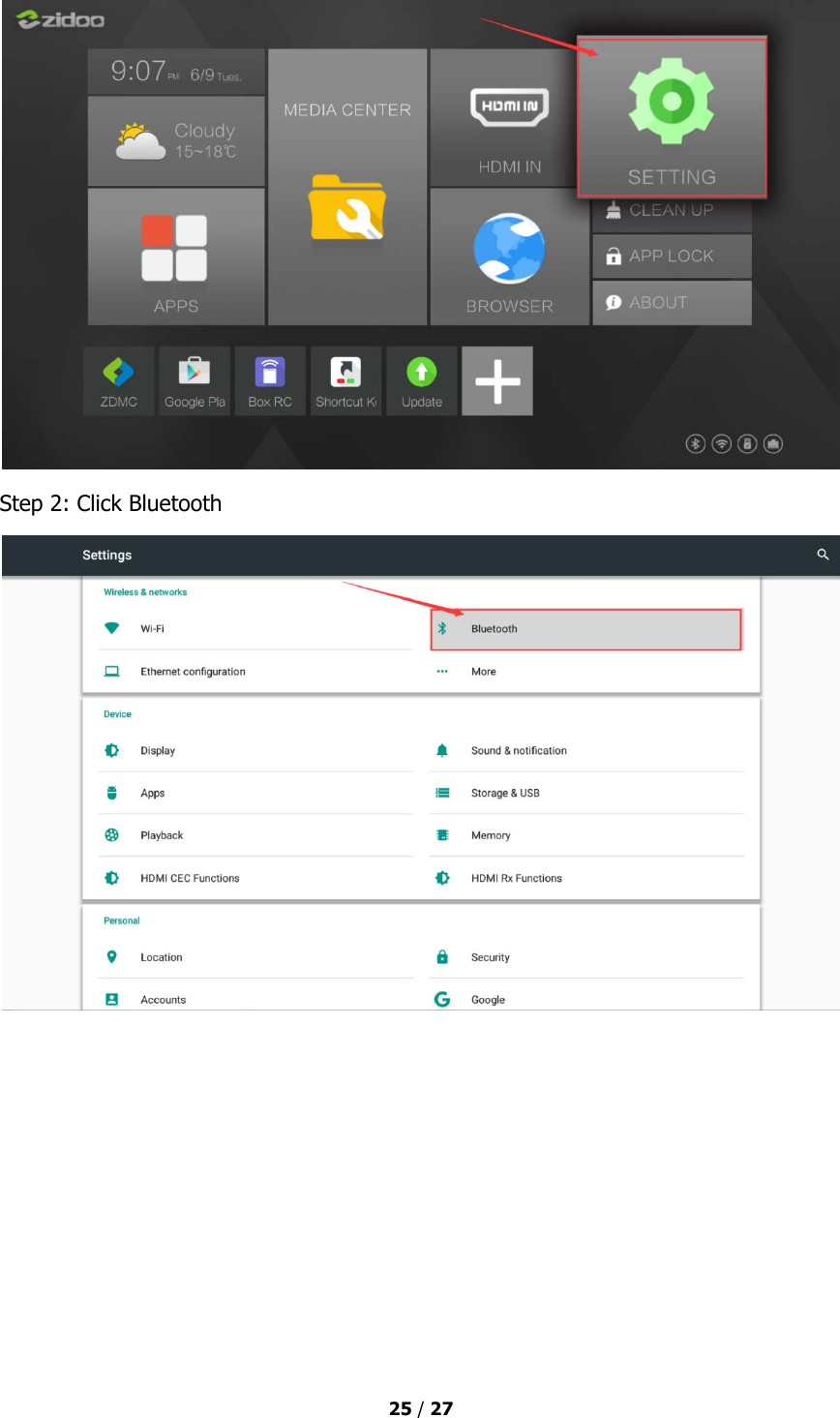  25 / 27   Step 2: Click Bluetooth         