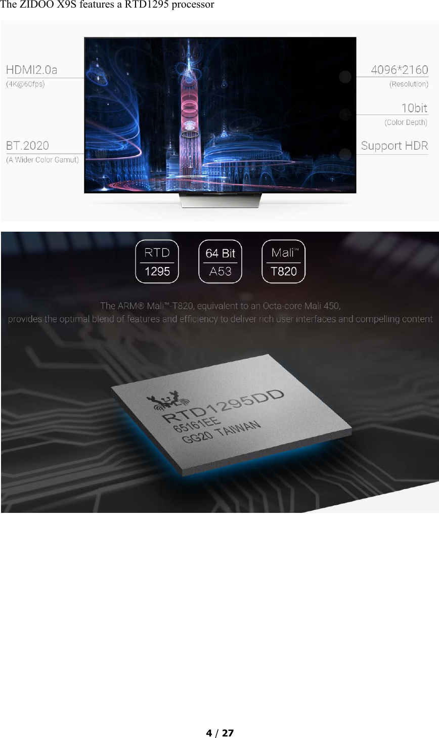  4 / 27  The ZIDOO X9S features a RTD1295 processor   