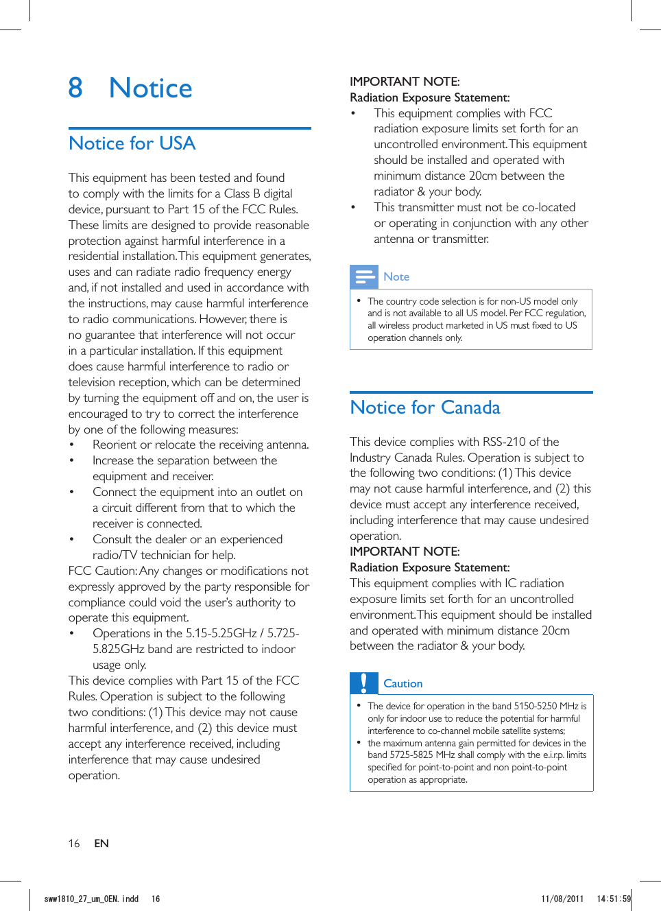 16IMPORTANT NOTE:Radiation Exposure Statement:  Note Notice for CanadaIMPORTANT NOTE: Radiation Exposure Statement:Caution  8 NoticeNotice for USA     ENUYYAAWOA&apos;0KPFF 