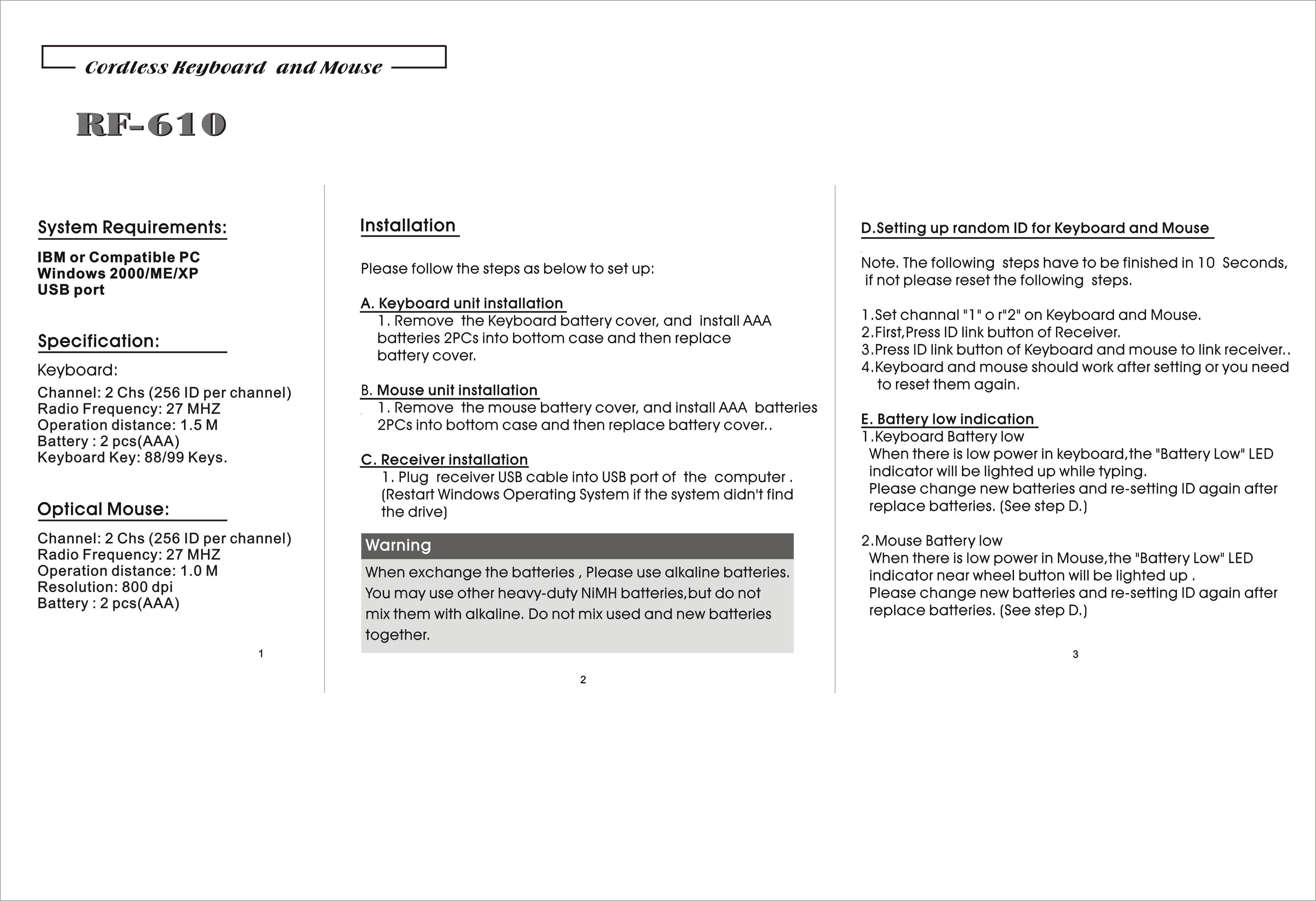 RF MOUSE User Manual