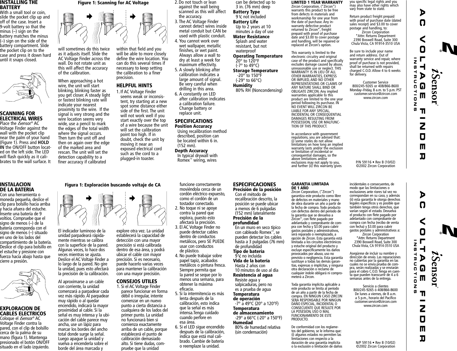 Page 1 of 1 - Zircon Zircon-Isensor-Ac-Finder-Owner-S-Manual