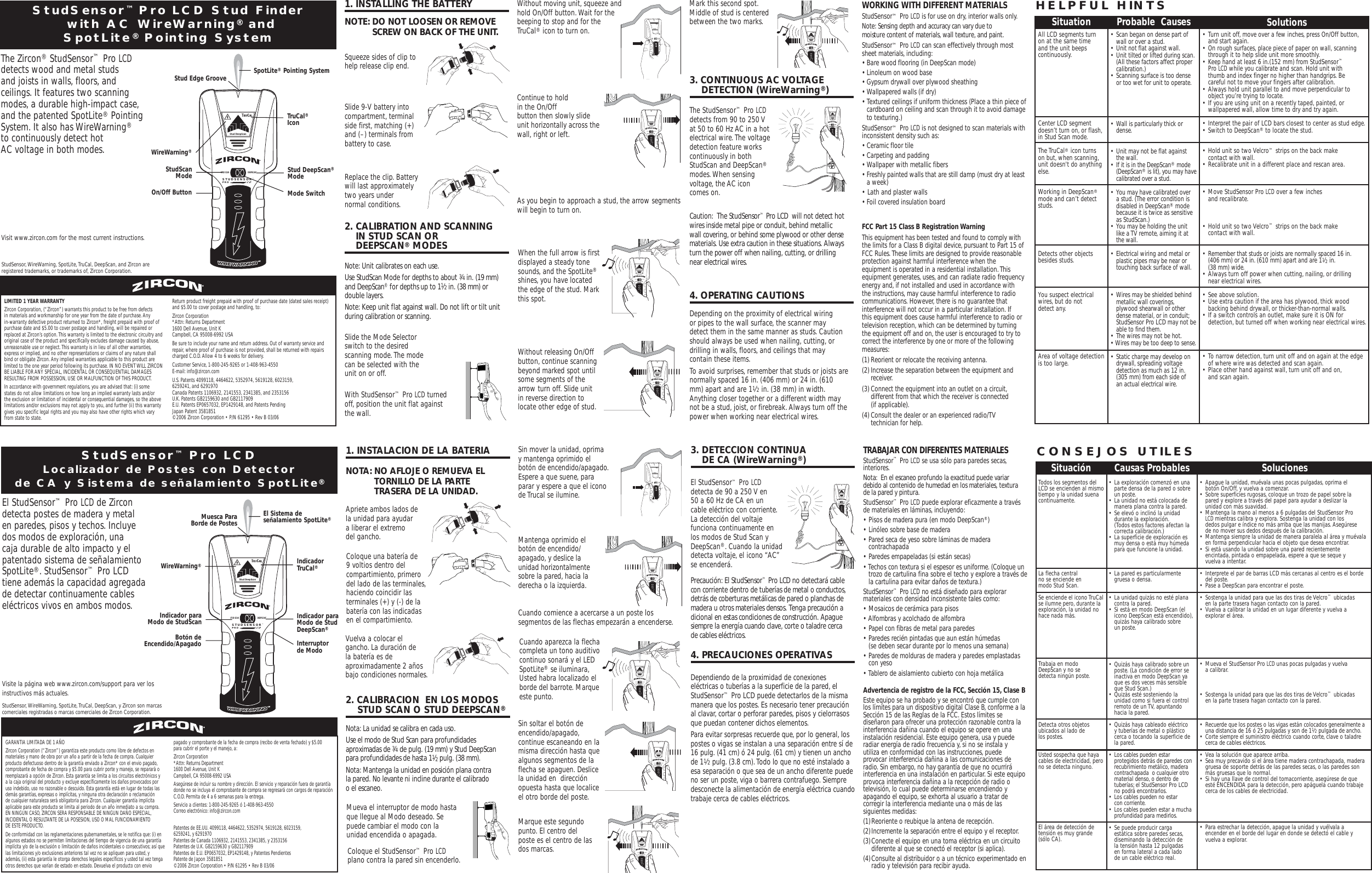 Zircon Pro Sl Users Manual 61295B LCD Inst