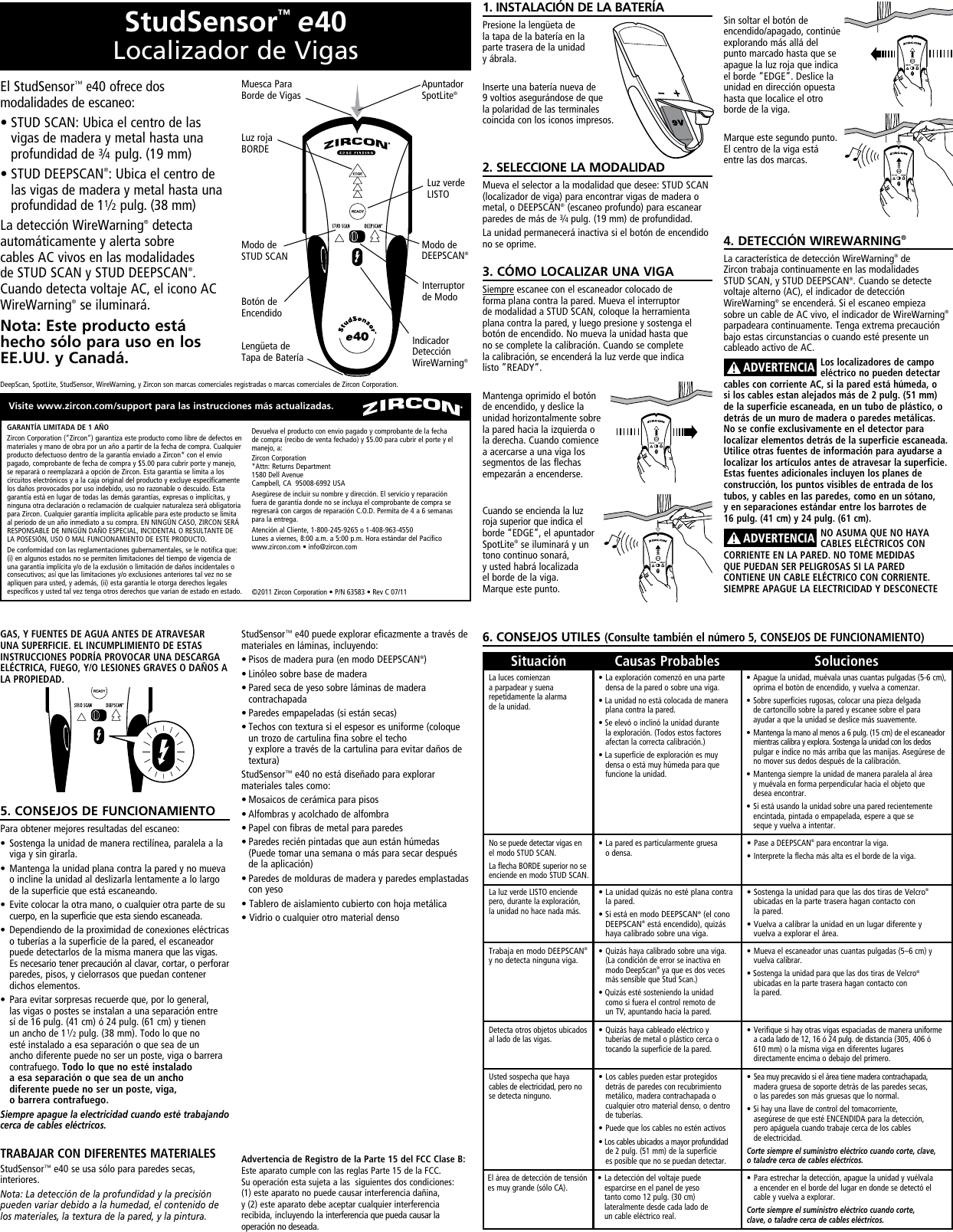 Page 2 of 3 - Zircon Zircon-Studsensor-E40-Owner-S-Manual