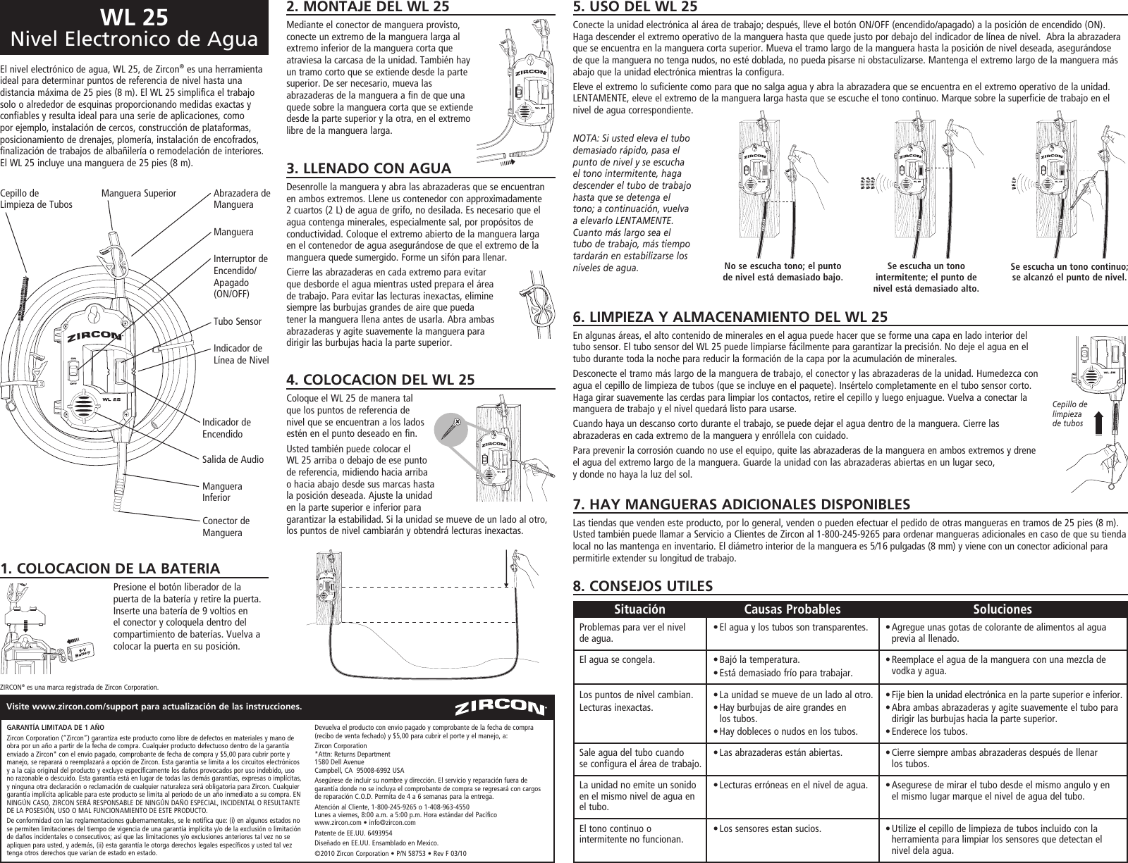 Page 2 of 3 - Zircon Zircon-Wl25-Water-Level-Owner-S-Manual 58753D WL 25 Inst