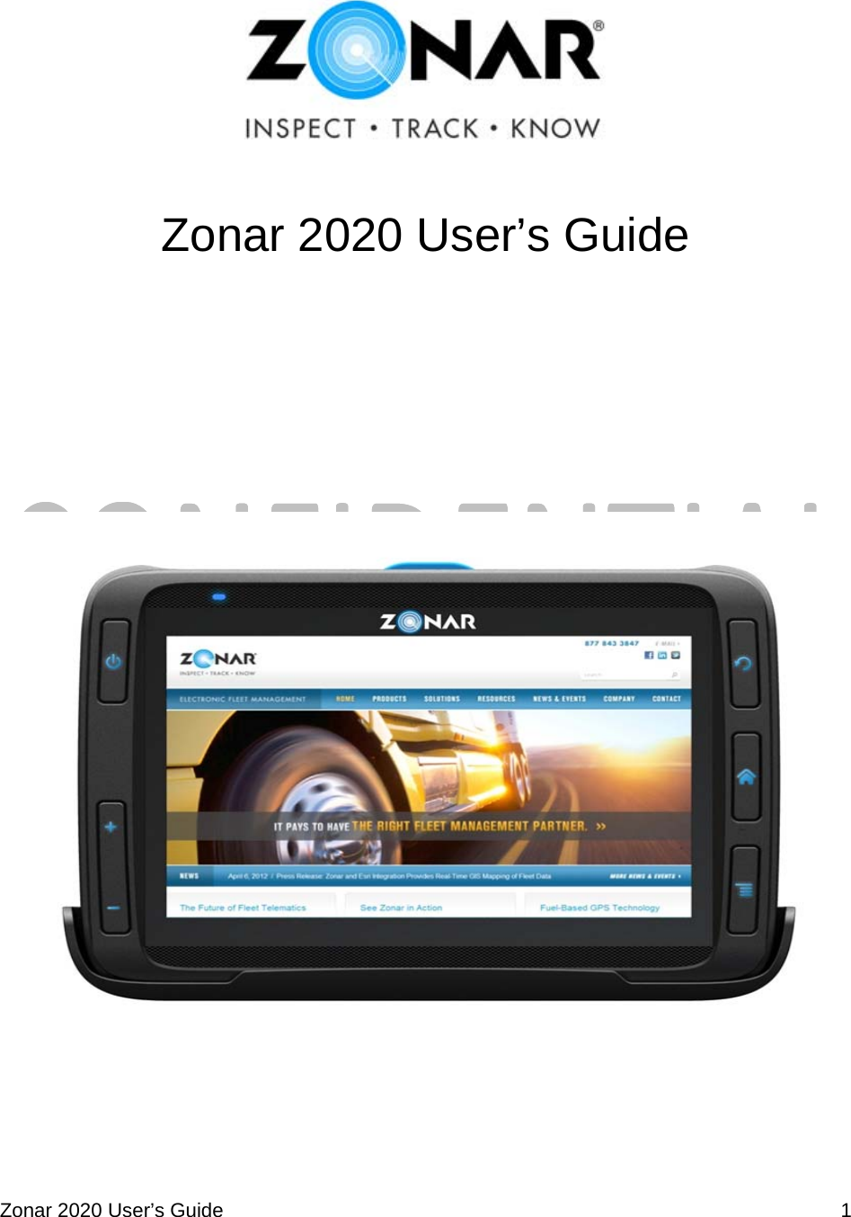  Zonar 2020 User’s Guide    1    Zonar 2020 User’s Guide          