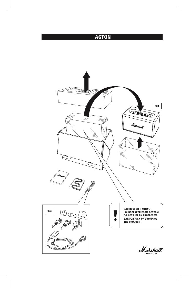 ACTONCAUTION: LIFT ACTIVE  LOUDSPEAKER FROM BOTTOM. DO NOT LIFT BY PROTECTIVE BAG FOR RISK OF DROPPING THE PRODUCT.
