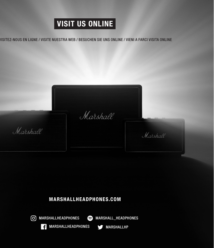  VISITEZ-NOUS EN LIGNE / VISITE NUESTRA WEB / BESUCHEN SIE UNS ONLINE / VIENI A FARCI VISITA ONLINEVISIT US ONLINEMARSHALLHEADPHONES.COMMARSHALLHEADPHONES MARSHALL_HEADPHONESMARSHALLHPMARSHALLHEADPHONES