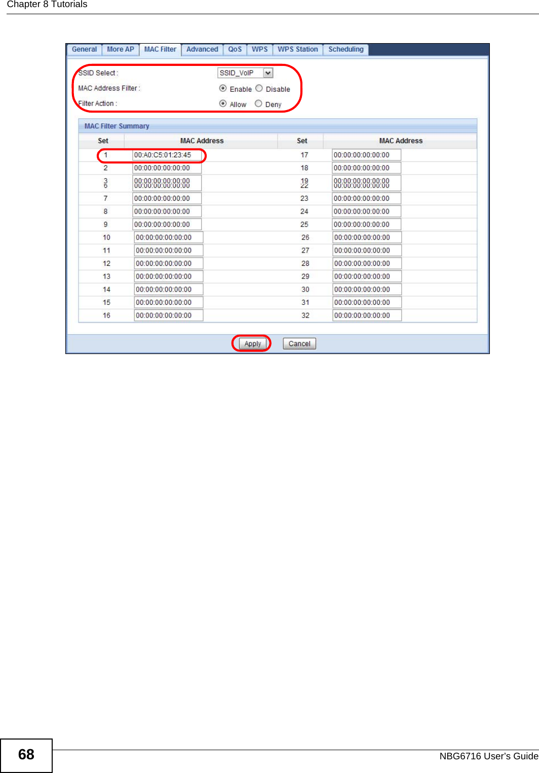 Chapter 8 TutorialsNBG6716 User’s Guide68