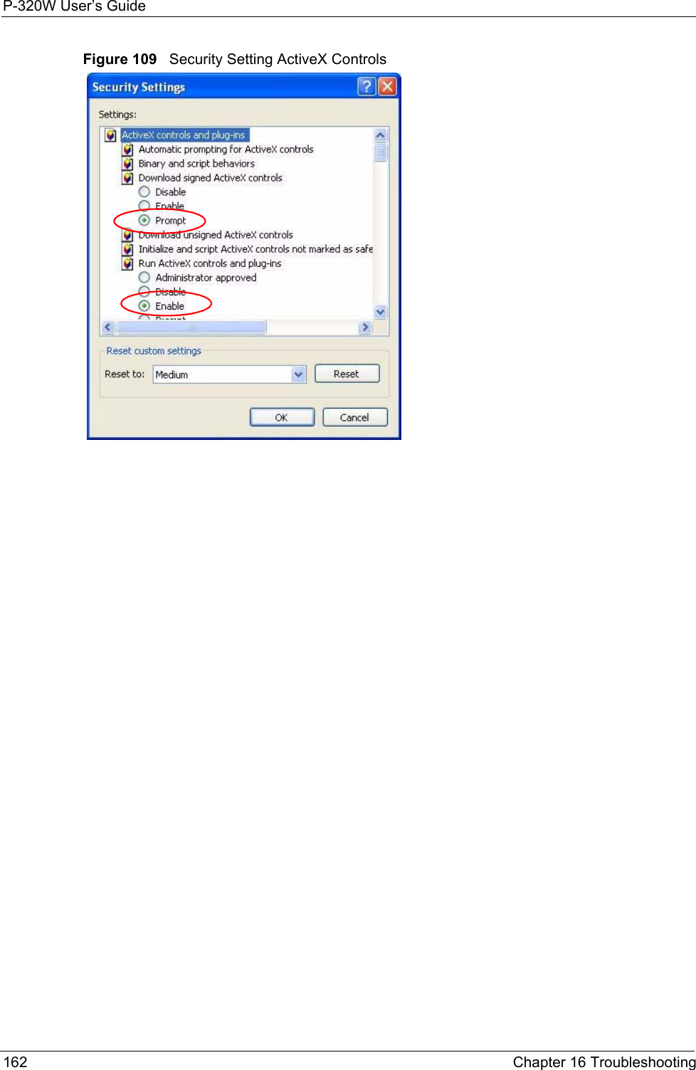 P-320W User’s Guide162  Chapter 16 TroubleshootingFigure 109   Security Setting ActiveX Controls