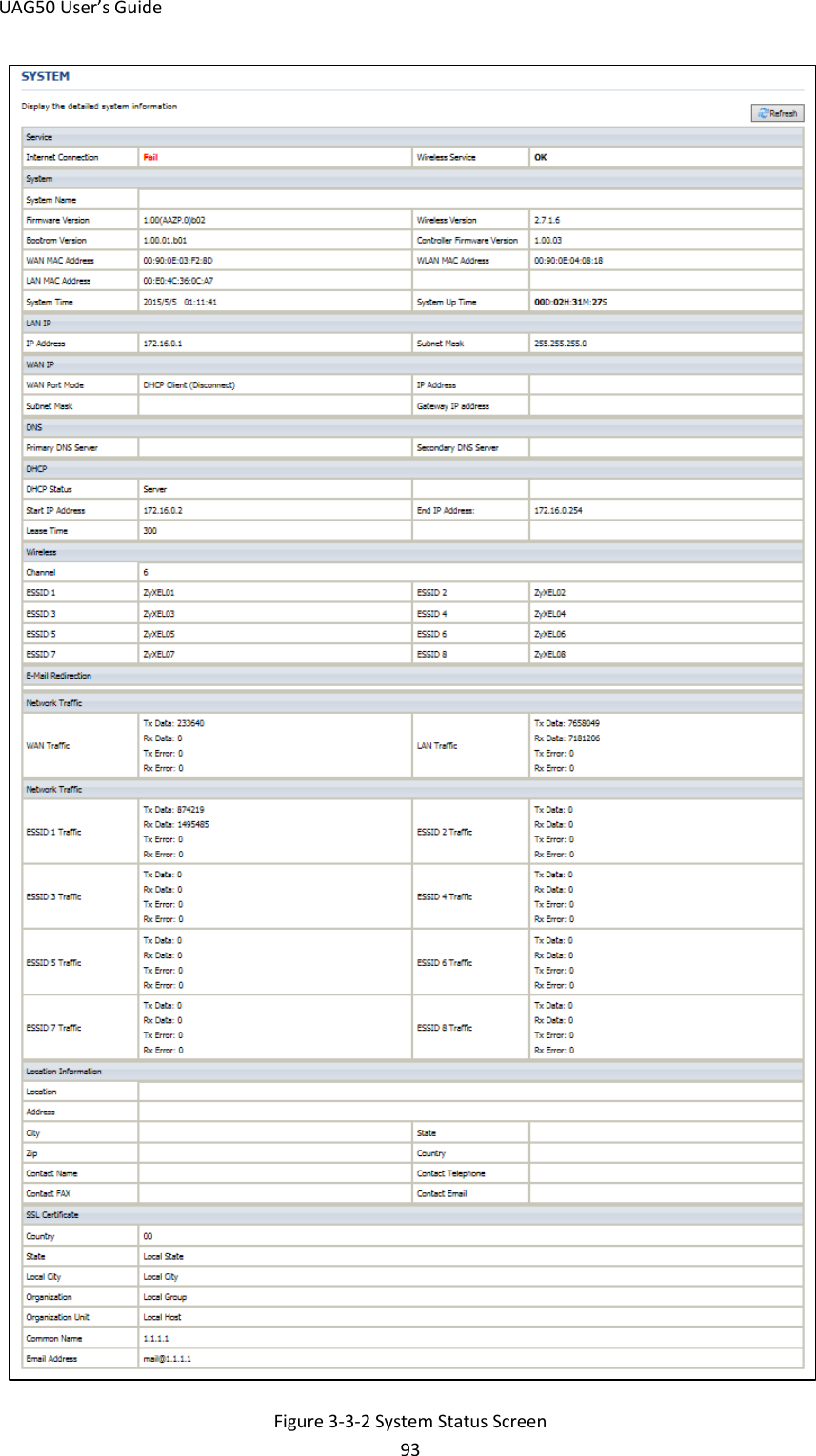 UAG50 User’s Guide 93  Figure 3-3-2 System Status Screen 