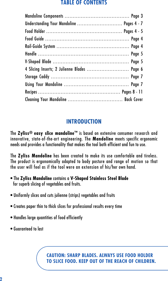 Page 2 of 12 - Zyliss Zyliss-Easyslice-Mandoline-Users-Manual-  Zyliss-easyslice-mandoline-users-manual