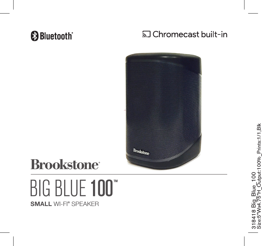 318418 Big_Blue_100 Size:5”Wx4.75”H_Output:100%_Prints:1/1,Blk BIG BLUE 100 ™SMALL WI-FI® SPEAKER