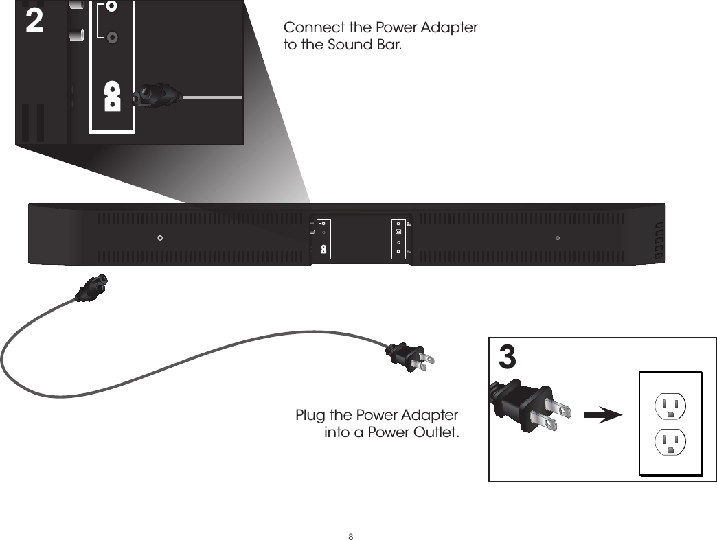 83Connect the Power Adapter to the Sound Bar. Plug the Power Adapter into a Power Outlet.2