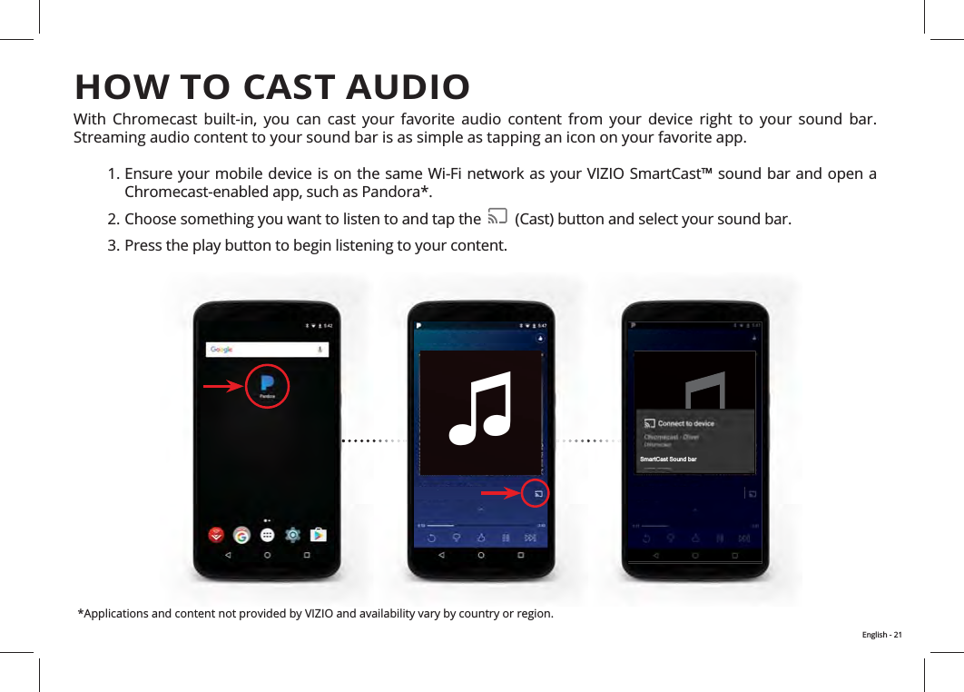 HOW TO CAST AUDIO                 3. SmartCast Sound bar