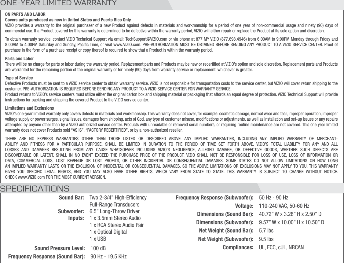 ON PARTS AND LABORCovers units purchased as new in United States and Puerto Rico Only7*;*0QSPWJEFTBXBSSBOUZUP UIF PSJHJOBMQVSDIBTFSPGB OFX 1SPEVDUBHBJOTUEFGFDUT JO NBUFSJBMTBOEXPSLNBOTIJQ GPS BQFSJPEPGPOF ZFBS PGOPODPNNFSDJBMVTBHF BOE OJOFUZEBZTPGDPNNFSDJBMVTF*GB1SPEVDUDPWFSFECZUIJTXBSSBOUZJTEFUFSNJOFEUPCFEFGFDUJWFXJUIJOUIFXBSSBOUZQFSJPE7*;*0XJMMFJUIFSSFQBJSPSSFQMBDFUIF1SPEVDUBUJUTTPMFPQUJPOBOEEJTDSFUJPO5PPCUBJOXBSSBOUZTFSWJDFDPOUBDU7*;*05FDIOJDBM4VQQPSUWJBFNBJM5FDI4VQQPSU!7*;*0DPNPSWJBQIPOFBU.:7*;*0GSPN&quot;.UP1..POEBZUISPVHI&apos;SJEBZBOE&quot;.UP1.4BUVSEBZBOE4VOEBZ1BDJmD5JNFPSWJTJUXXX7*;*0DPN13&amp;&quot;65)03*;&quot;5*0/.645#&amp;0#5&quot;*/&amp;%#&amp;&apos;03&amp;4&amp;/%*/(&quot;/:130%6$550&quot;7*;*04&amp;37*$&amp;$&amp;/5&amp;31SPPGPGQVSDIBTFJOUIFGPSNPGBQVSDIBTFSFDFJQUPSDPQZUIFSFPGJTSFRVJSFEUPTIPXUIBUB1SPEVDUJTXJUIJOUIFXBSSBOUZQFSJPEParts and Labor5IFSFXJMMCFOPDIBSHFGPSQBSUTPSMBCPSEVSJOHUIFXBSSBOUZQFSJPE3FQMBDFNFOUQBSUTBOE1SPEVDUTNBZCFOFXPSSFDFSUJmFEBU7*;*0TPQUJPOBOETPMFEJTDSFUJPO3FQMBDFNFOUQBSUTBOE1SPEVDUTBSFXBSSBOUFEGPSUIFSFNBJOJOHQPSUJPOPGUIFPSJHJOBMXBSSBOUZPSGPSOJOFUZEBZTGSPNXBSSBOUZTFSWJDFPSSFQMBDFNFOUXIJDIFWFSJTHSFBUFSType of Service%FGFDUJWF1SPEVDUTNVTUCFTFOUUPB7*;*0TFSWJDFDFOUFSUPPCUBJOXBSSBOUZTFSWJDF7*;*0JTOPUSFTQPOTJCMFGPSUSBOTQPSUBUJPODPTUTUPUIFTFSWJDFDFOUFSCVU7*;*0XJMMDPWFSSFUVSOTIJQQJOHUPUIFDVTUPNFS13&amp;&quot;65)03*;&quot;5*0/*43&amp;26*3&amp;%#&amp;&apos;03&amp;4&amp;/%*/(&quot;/:130%6$550&quot;7*;*04&amp;37*$&amp;$&amp;/5&amp;3&apos;038&quot;33&quot;/5:4&amp;37*$&amp;1SPEVDUSFUVSOTUP7*;*0TTFSWJDFDFOUFSTNVTUVUJMJ[FFJUIFSUIFPSJHJOBMDBSUPOCPYBOETIJQQJOHNBUFSJBMPSQBDLBHJOHUIBUBGGPSETBOFRVBMEFHSFFPGQSPUFDUJPO7*;*05FDIOJDBM4VQQPSUXJMMQSPWJEFJOTUSVDUJPOTGPSQBDLJOHBOETIJQQJOHUIFDPWFSFE1SPEVDUUPUIF7*;*0TFSWJDFDFOUFSLimitations and Exclusions7*;*0TPOFZFBSMJNJUFEXBSSBOUZPOMZDPWFSTEFGFDUTJONBUFSJBMTBOEXPSLNBOTIJQ5IJTXBSSBOUZEPFTOPUDPWFSGPSFYBNQMFDPTNFUJDEBNBHFOPSNBMXFBSBOEUFBSJNQSPQFSPQFSBUJPOJNQSPQFSWPMUBHFTVQQMZPSQPXFSTVSHFTTJHOBMJTTVFTEBNBHFTGSPNTIJQQJOHBDUTPG(PEBOZUZQFPGDVTUPNFSNJTVTFNPEJmDBUJPOTPSBEKVTUNFOUTBTXFMMBTJOTUBMMBUJPOBOETFUVQJTTVFTPSBOZSFQBJSTBUUFNQUFECZBOZPOFPUIFSUIBOCZB7*;*0BVUIPSJ[FETFSWJDFDFOUFS1SPEVDUTXJUIVOSFBEBCMFPSSFNPWFETFSJBMOVNCFSTPSSFRVJSJOHSPVUJOFNBJOUFOBODFBSFOPUDPWFSFE5IJTPOFZFBSMJNJUFEXBSSBOUZEPFTOPUDPWFS1SPEVDUTTPMEi&quot;4*4wi&apos;&quot;$503:3&amp;$&amp;35*&apos;*&amp;%wPSCZBOPOBVUIPSJ[FESFTFMMFS5)&amp;3&amp; &quot;3&amp; /0 &amp;913&amp;44 8&quot;33&quot;/5*&amp;4 05)&amp;3 5)&quot;/ 5)04&amp; -*45&amp;% 03 %&amp;4$3*#&amp;% &quot;#07&amp; &quot;/: *.1-*&amp;% 8&quot;33&quot;/5*&amp;4 */$-6%*/( &quot;/: *.1-*&amp;% 8&quot;33&quot;/5: 0&apos; .&amp;3$)&quot;/5&quot;#*-*5: &quot;/% &apos;*5/&amp;44 &apos;03 &quot; 1&quot;35*$6-&quot;3 163104&amp; 4)&quot;-- #&amp; -*.*5&amp;% */ %63&quot;5*0/ 50 5)&amp; 1&amp;3*0% 0&apos; 5*.&amp; 4&amp;5 &apos;035) &quot;#07&amp; 7*;*04 505&quot;- -*&quot;#*-*5: &apos;03 &quot;/: &quot;/% &quot;---044&amp;4 &quot;/% %&quot;.&quot;(&amp;4 3&amp;46-5*/( &apos;30. &quot;/: $&quot;64&amp; 8)&quot;540&amp;7&amp;3 */$-6%*/( 7*;*04 /&amp;(-*(&amp;/$&amp; &quot;--&amp;(&amp;% %&quot;.&quot;(&amp; 03 %&amp;&apos;&amp;$5*7&amp; (00%4 8)&amp;5)&amp;3 46$) %&amp;&apos;&amp;$54 &quot;3&amp;%*4$07&amp;3&quot;#-&amp; 03 -&quot;5&amp;/5 4)&quot;-- */ /0 &amp;7&amp;/5 &amp;9$&amp;&amp;% 5)&amp; 163$)&quot;4&amp; 13*$&amp; 0&apos; 5)&amp; 130%6$5 7*;*0 4)&quot;-- /05 #&amp; 3&amp;410/4*#-&amp; &apos;03 -044 0&apos; 64&amp; -044 0&apos; */&apos;03.&quot;5*0/ 03%&quot;5&quot; $0..&amp;3$*&quot;- -044 -045 3&amp;7&amp;/6&amp; 03 -045 130&apos;*54 03 05)&amp;3 */$*%&amp;/5&quot;- 03 $0/4&amp;26&amp;/5*&quot;- %&quot;.&quot;(&amp;4 40.&amp; 45&quot;5&amp;4 %0 /05 &quot;--08 -*.*5&quot;5*0/4 0/ )08 -0/(&quot;/ *.1-*&amp;%8&quot;33&quot;/5: -&quot;454 035)&amp; &amp;9$-64*0/ 0&apos; */$*%&amp;/5&quot;- 03 $0/4&amp;26&amp;/5*&quot;- %&quot;.&quot;(&amp;4 405)&amp;&quot;#07&amp; -*.*5&quot;5*0/4 03 &amp;9$-64*0/4 .&quot;: /05 &quot;11-: 50:065)*48&quot;33&quot;/5:(*7&amp;4 :06 41&amp;$*&apos;*$ -&amp;(&quot;- 3*()54 &quot;/% :06 .&quot;: &quot;-40 )&quot;7&amp; 05)&amp;3 3*()54 8)*$) 7&quot;3: &apos;30. 45&quot;5&amp; 50 45&quot;5&amp; 5)*4 8&quot;33&quot;/5: *4 46#+&amp;$5 50 $)&quot;/(&amp; 8*5)065 /05*$&amp;$)&amp;$,XXX7*;*0DPN&apos;035)&amp;.045$633&amp;/57&amp;34*0/ONE-YEAR LIMITED WARRANTYSound Bar: 5XPw)JHI&amp;GmDJFODZ&apos;VMM3BOHF5SBOTEVDFSTSubwoofer: w-POH5ISPX%SJWFSInputs: YNN4UFSFP&quot;VEJPY3$&quot;4UFSFP&quot;VEJP1BJSY0QUJDBM%JHJUBMY64#Sound Pressure Level: E#Frequency Response (Sound Bar): )[,)[SPECIFICATIONSFrequency Response (Subwoofer): )[)[Voltage: 7&quot;$)[Dimensions (Sound Bar): w8Yw)Yw%Dimensions (Subwoofer): w8Yw)Yw%Net Weight (Sound Bar): MCTNet Weight (Subwoofer): MCTCompliances: 6-&apos;$$D6-/3$&quot;/