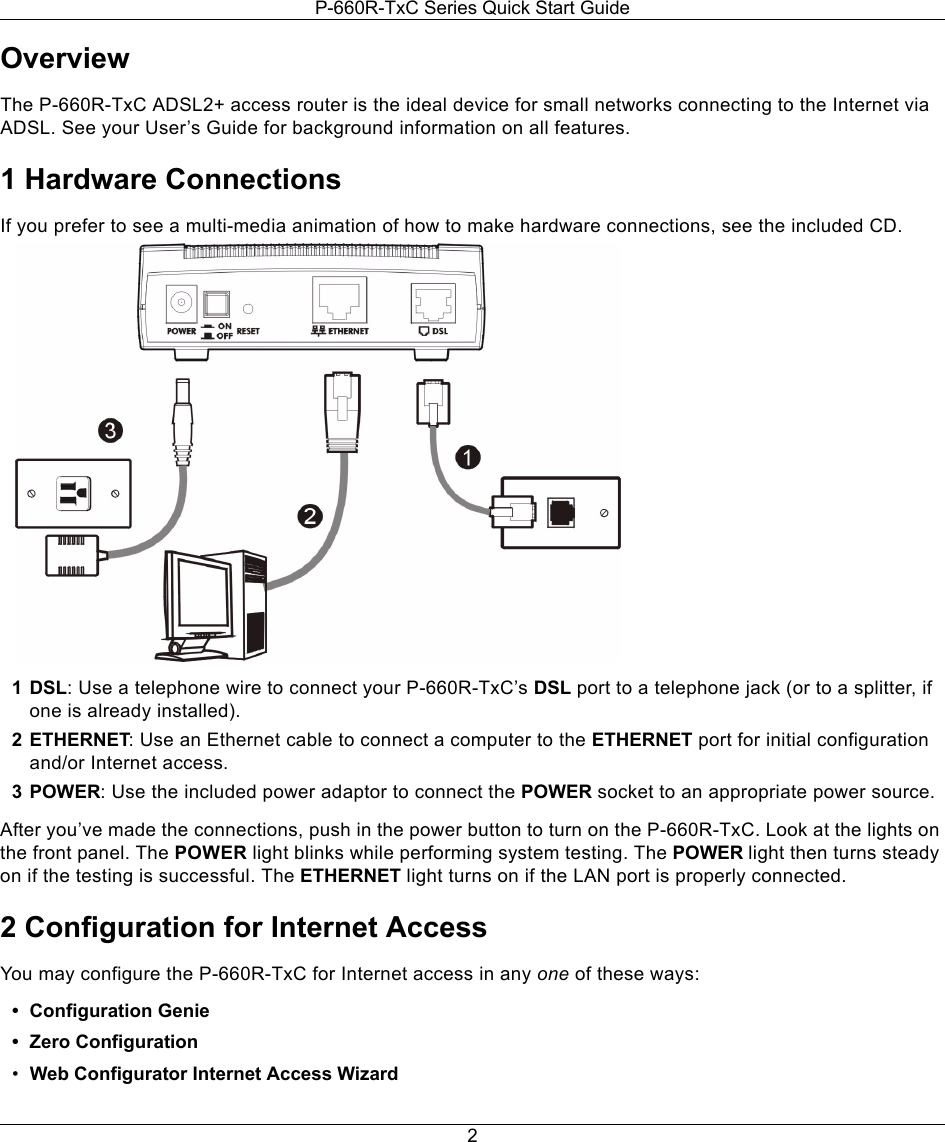 Page 2 of 9 - Zyxel Zyxel-Adsl2-Access-Router-P-660R-T1-V2-Users-Manual- P-660R-TxC_QSG_v3-40_2006-1  Zyxel-adsl2-access-router-p-660r-t1-v2-users-manual