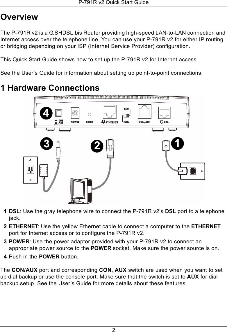 Page 2 of 8 - Zyxel Zyxel-G-Shdsl-Bis-Router-P-791R-V2-Users-Manual- P-791R-v2_QSG_v3-40_Ed1_2007-4  Zyxel-g-shdsl-bis-router-p-791r-v2-users-manual