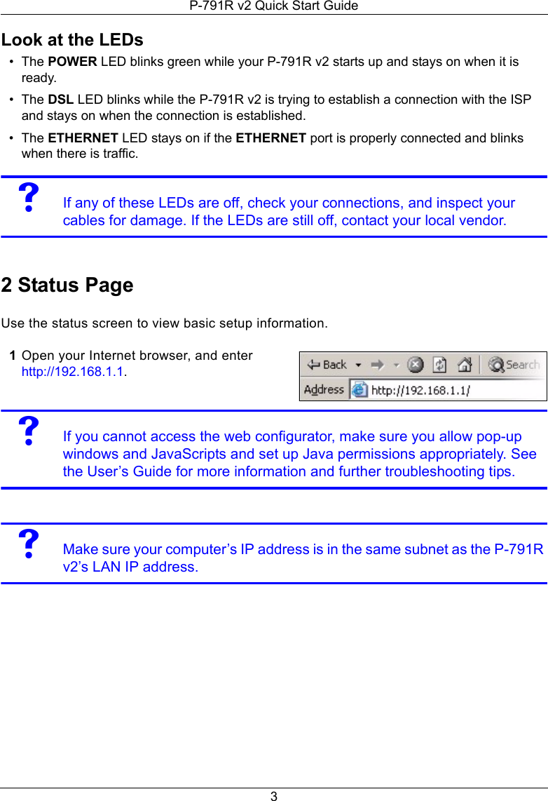 Page 3 of 8 - Zyxel Zyxel-G-Shdsl-Bis-Router-P-791R-V2-Users-Manual- P-791R-v2_QSG_v3-40_Ed1_2007-4  Zyxel-g-shdsl-bis-router-p-791r-v2-users-manual