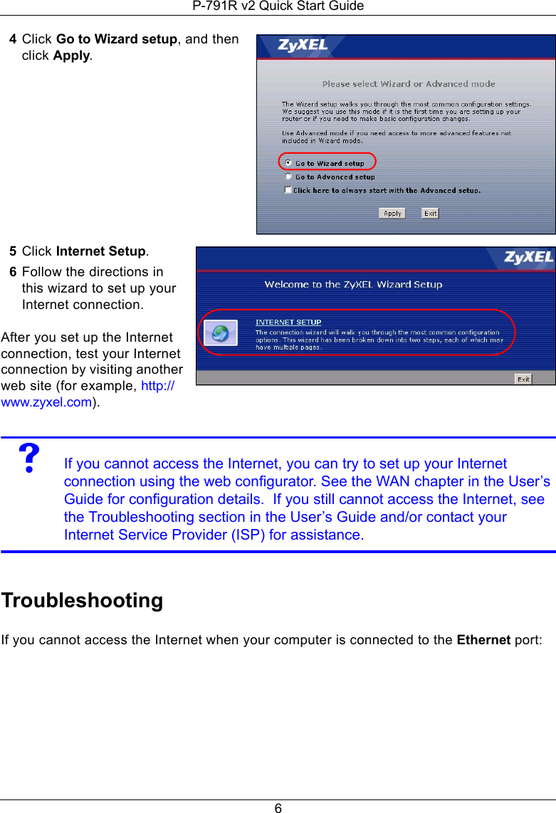 Page 6 of 8 - Zyxel Zyxel-G-Shdsl-Bis-Router-P-791R-V2-Users-Manual- P-791R-v2_QSG_v3-40_Ed1_2007-4  Zyxel-g-shdsl-bis-router-p-791r-v2-users-manual