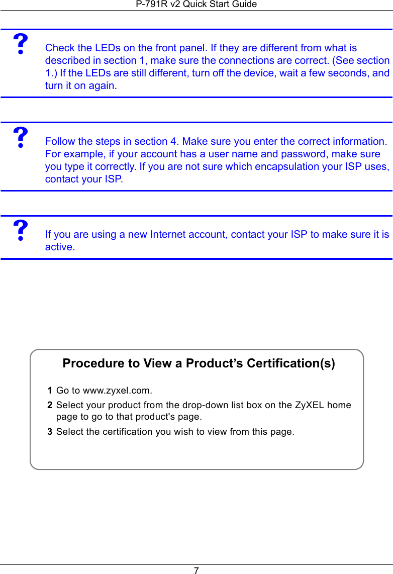Page 7 of 8 - Zyxel Zyxel-G-Shdsl-Bis-Router-P-791R-V2-Users-Manual- P-791R-v2_QSG_v3-40_Ed1_2007-4  Zyxel-g-shdsl-bis-router-p-791r-v2-users-manual
