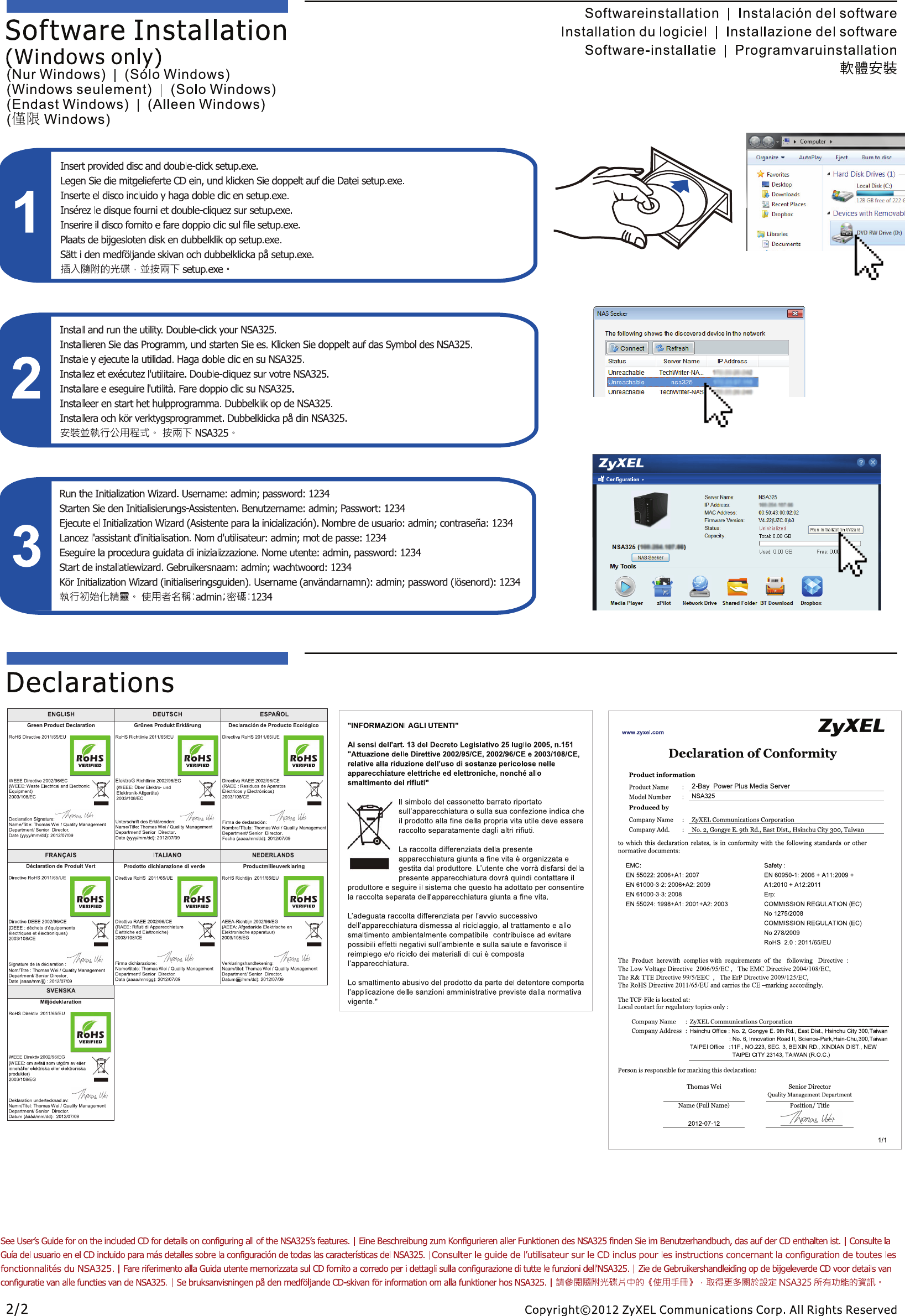 Page 2 of 2 - Zyxel Zyxel-Nsa325-Quick-Start-Guide