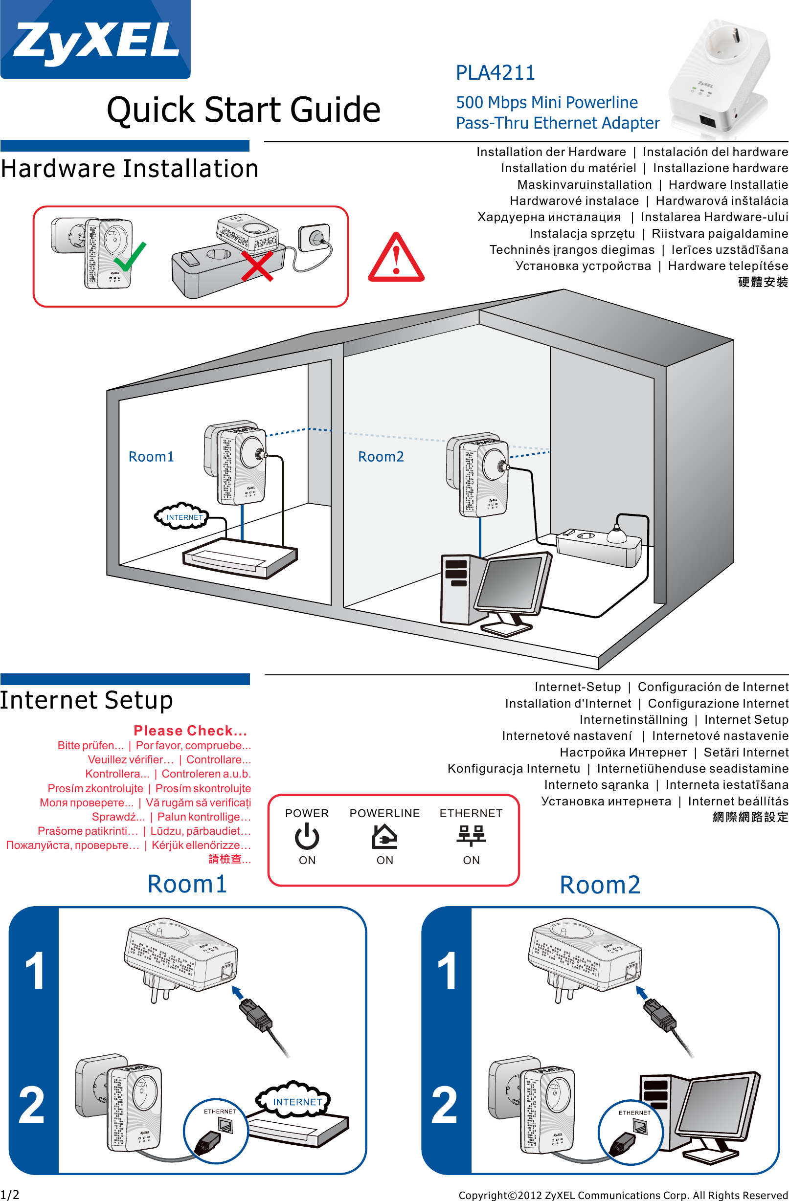 Page 1 of 2 - Zyxel Zyxel-Pla4211-Quick-Start-Guide PLA4211_QSG_v1_ed1_2012-05-16_-2