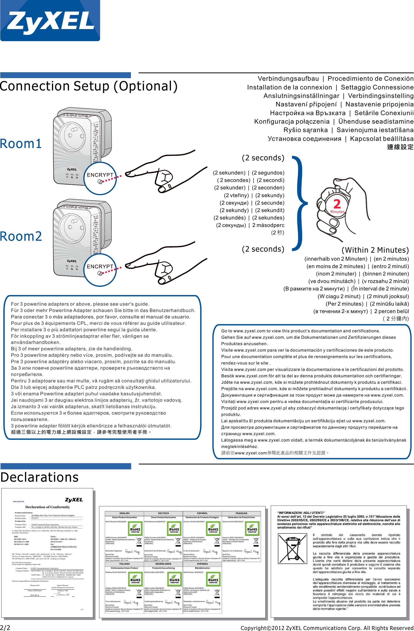 Page 2 of 2 - Zyxel Zyxel-Pla4211-Quick-Start-Guide PLA4211_QSG_v1_ed1_2012-05-16_-2
